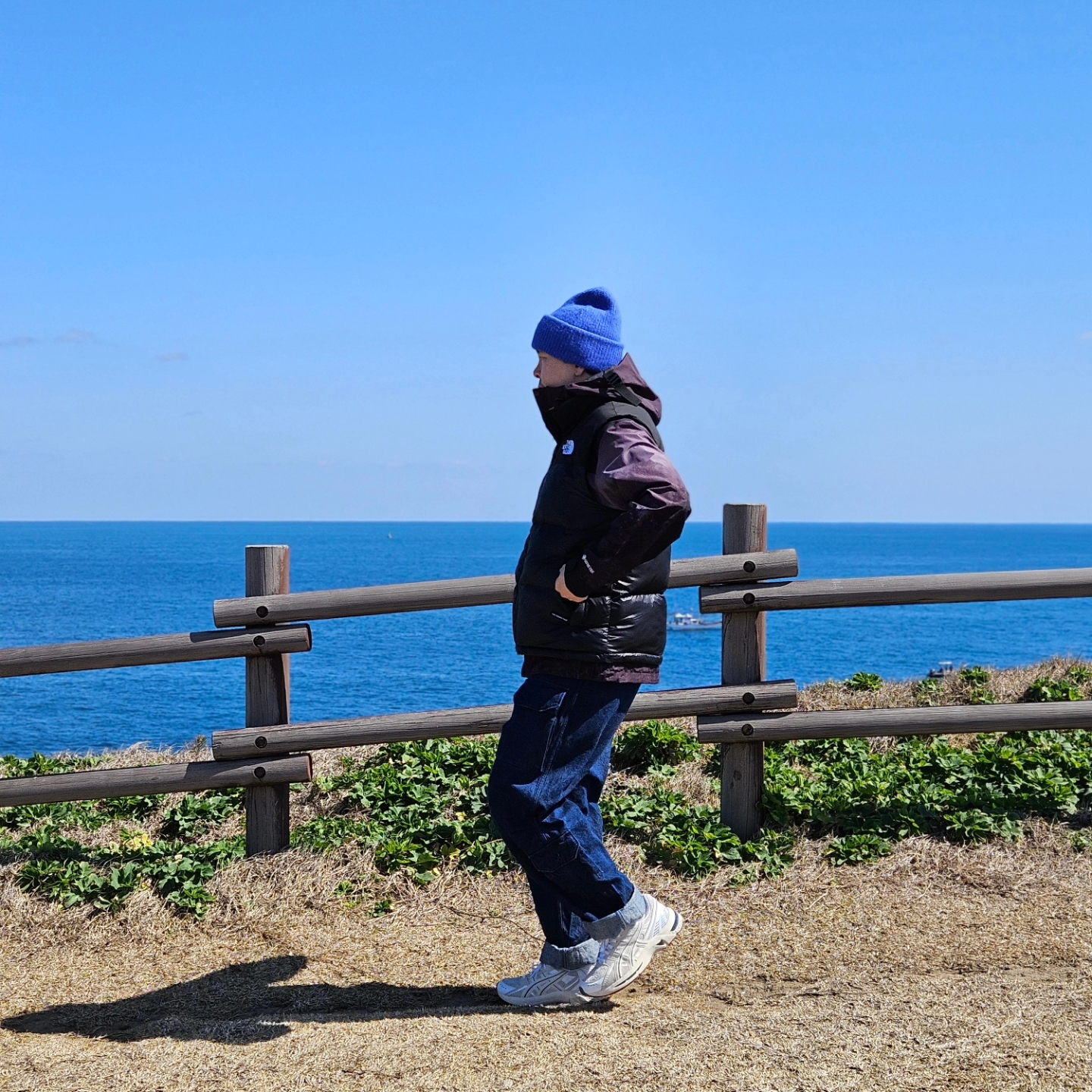 Engineered Garments Feather PC Twill FA Pants Dark Navy, The North Face Eco Gore-Tex Mountain Vista Jacket Blue Stone 착용 스타일 - 1