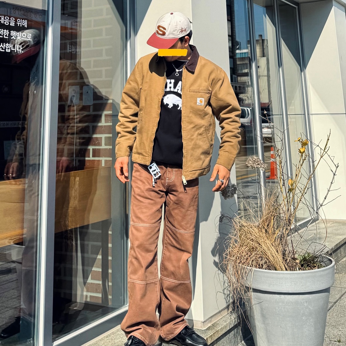 Carhartt WIP Unlined Dearborn Canvas Detroit Jacket Hamilton Brown Tobacco - Spring, Stussy Chenille S Low Pro Cap Smoke 착용 스타일