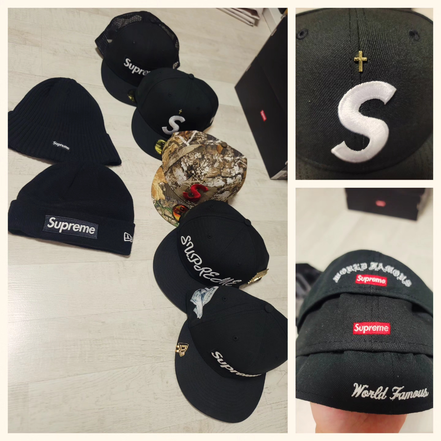 Nike x Supreme Air Force 1 Low Black, Supreme Overdyed Beanie Black 착용 스타일 - 3