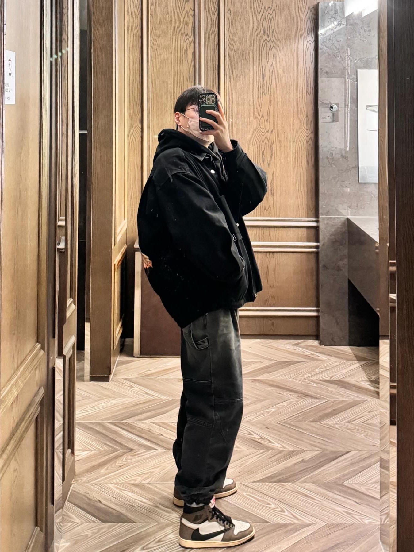 Wooyoungmi Volcano Denim Shirt Black - 23FW, Jordan 1 x Travis Scott Retro High OG SP Mocha 착용 스타일 - 3
