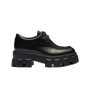 (W) Prada Monolith Brushed Leather Lace-Up Shoes Black