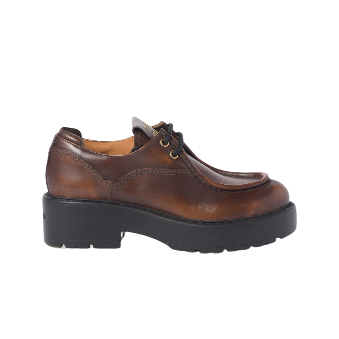 5E964D-3KY8-F0038 (W) Miu Miu Laced Fume Leather Shoes Sienna