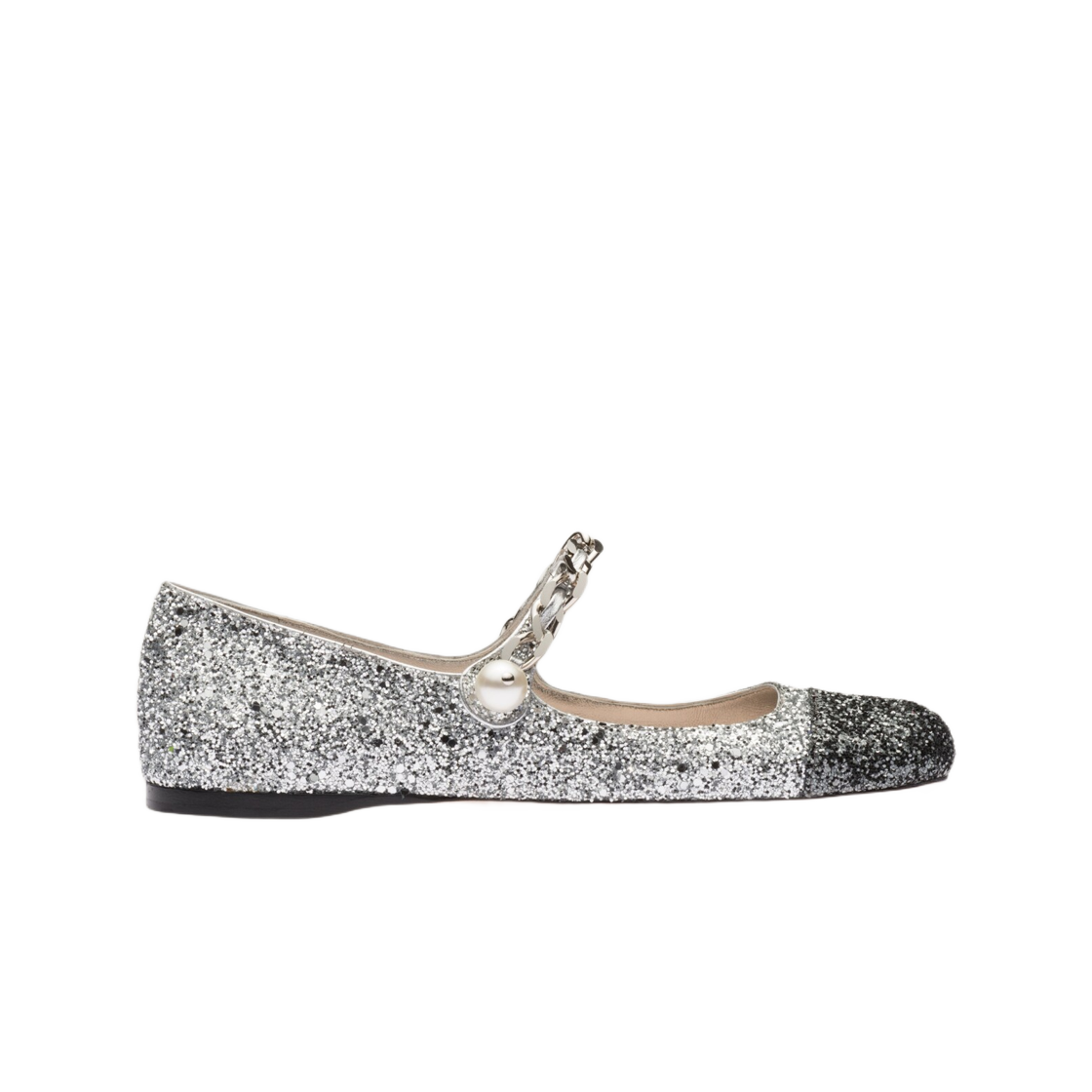 (W) Miu Miu Glitter Ballerinas Silver Slate 상세 이미지 1