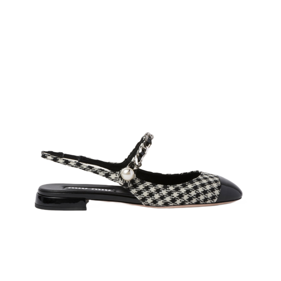 (W) Miu Miu Gingham Check and Patent Leather Slingback Ballerinas Black 상세 이미지 1