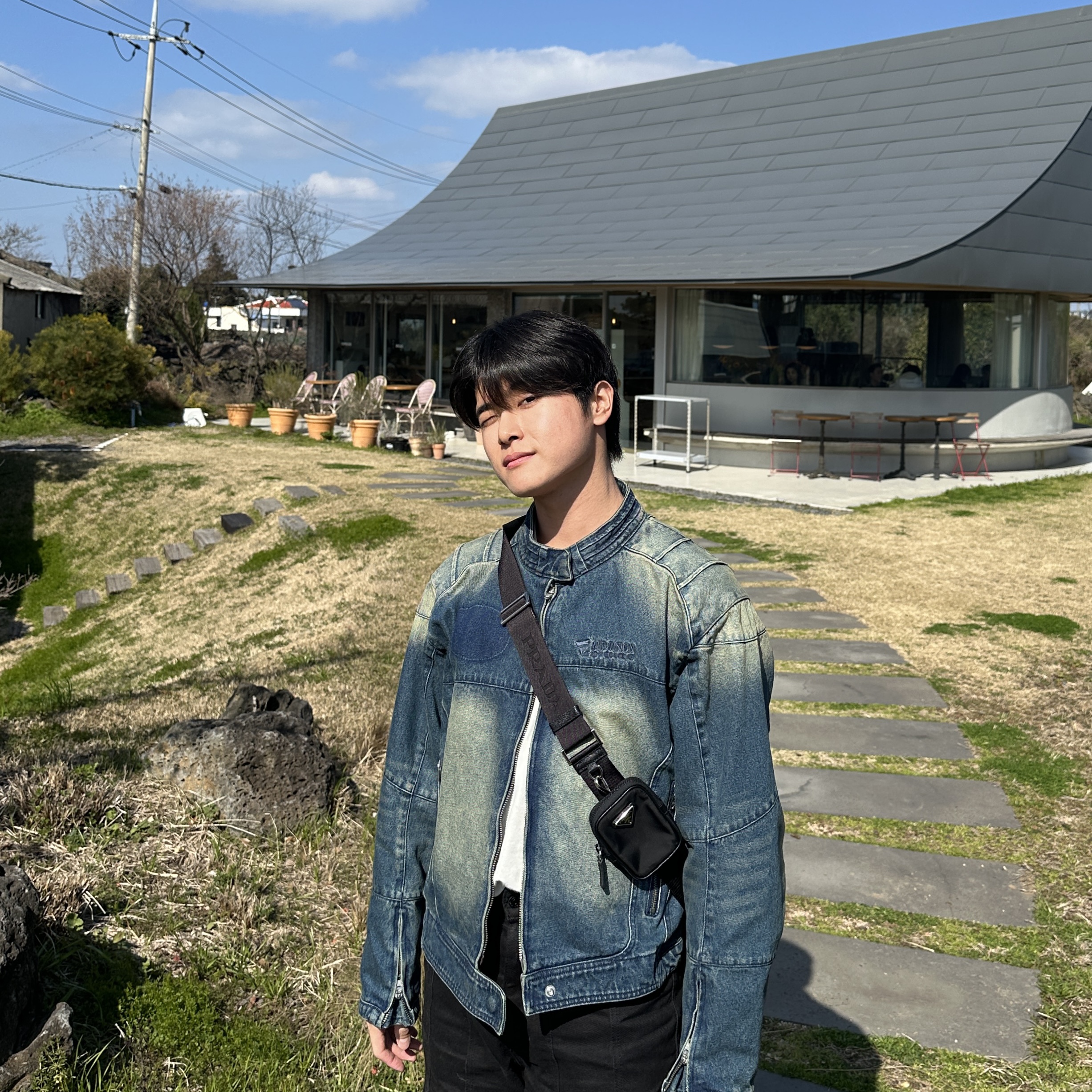 ETCE Denim Racer Jacket Blue 착용 스타일 - 2