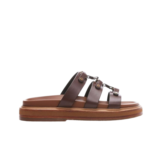 (W) Celine Slides Tippi in Vegetal Calfskin Dark Brown