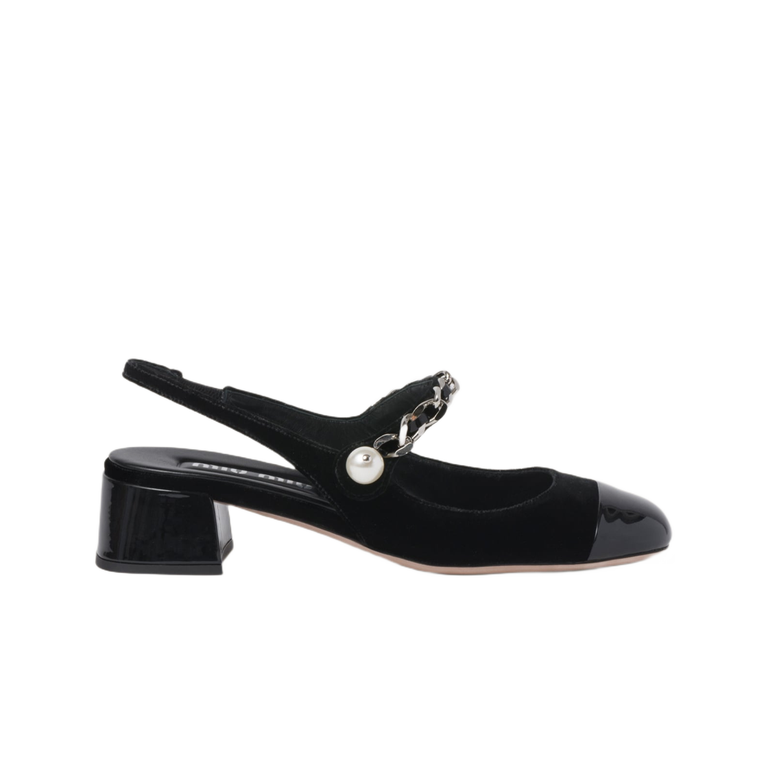 (W) Miu Miu Velvet and Patent Leather Slingback Pumps Black 상세 이미지 1