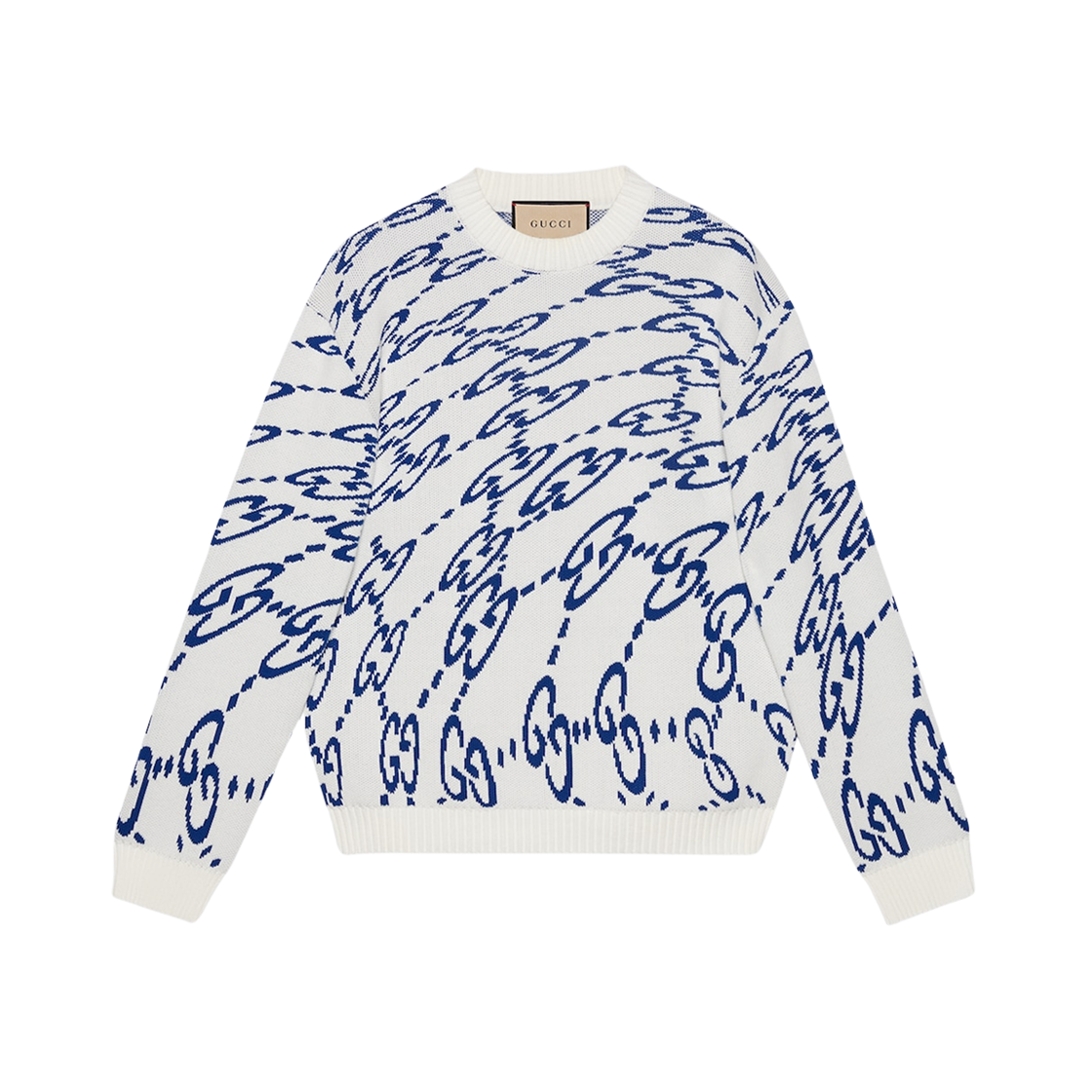 Gucci Wavy GG Cotton Sweater Ivory Blue 상세 이미지 1