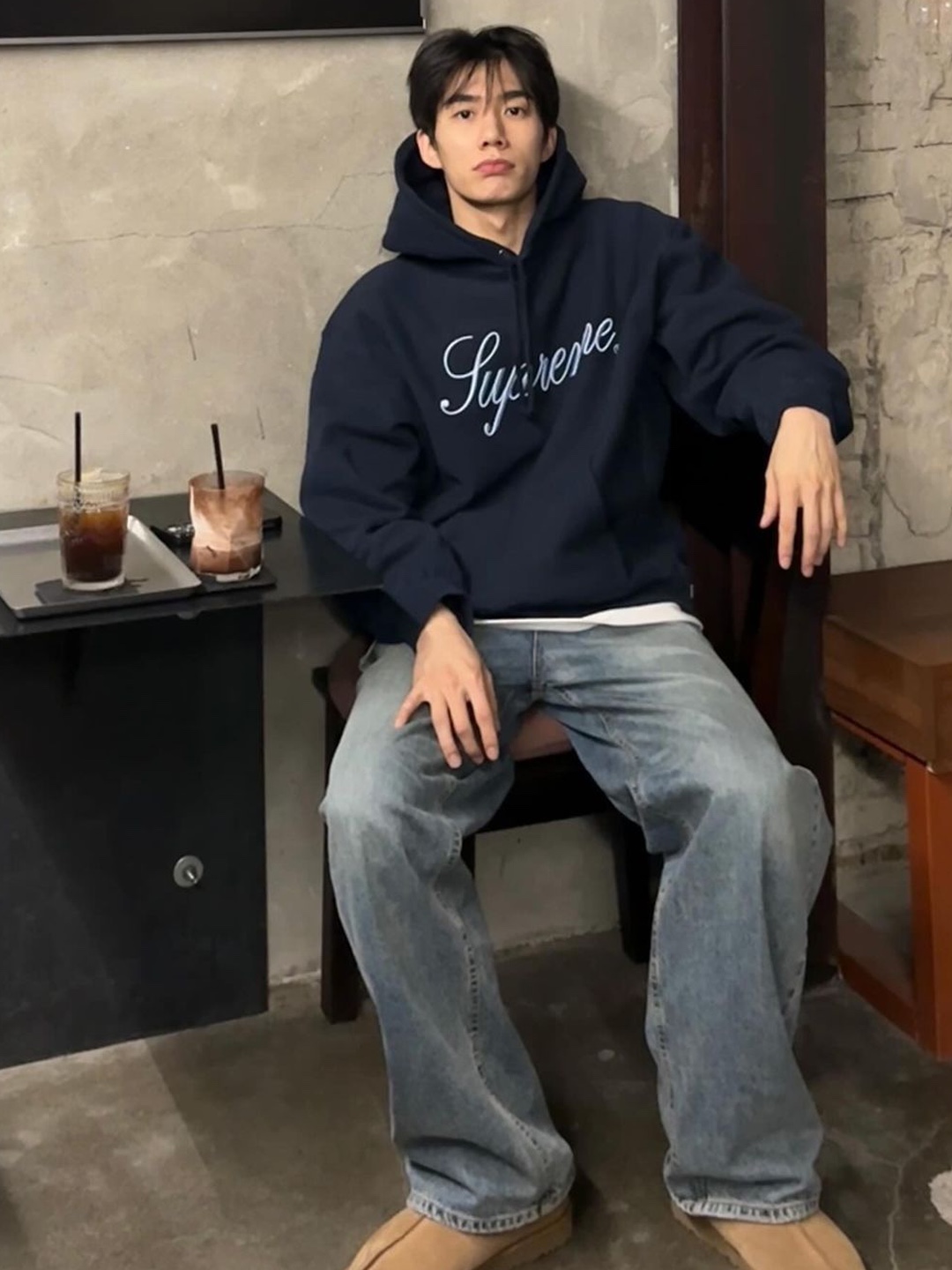Acne Studios Regular Fit Jeans 1996 Light Blue, Stussy Denim Double Knee Pants Stone Wash 착용 스타일 - 5