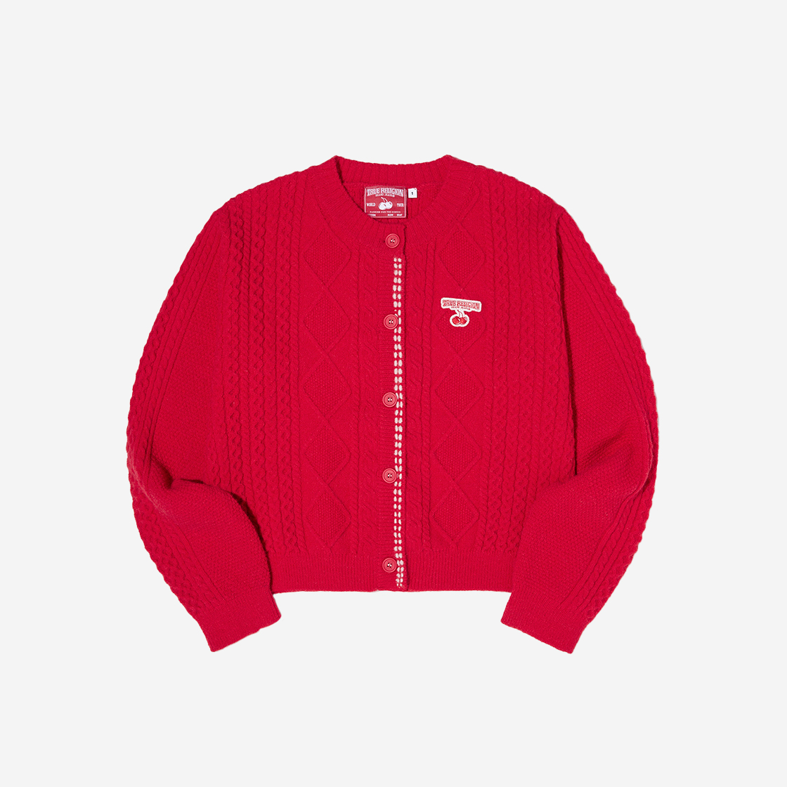 트루릴리젼 x 키르시 와펜 포인트 케이블 가디건 레드(True Religion x KIRSH Wappen Point Cable Cardigan Red) - 1