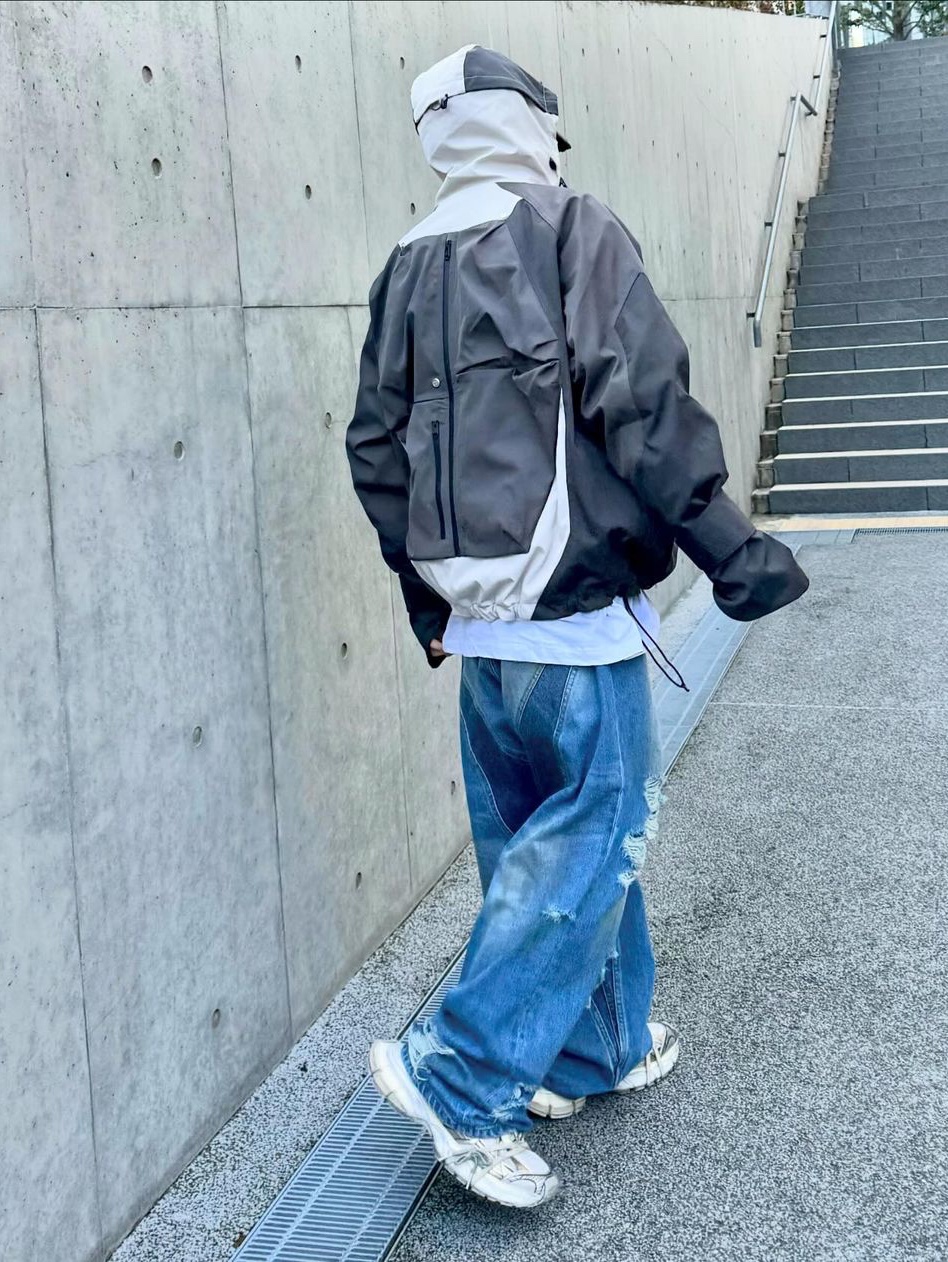Civision by CSC Vision Distressed Denim Pants Washed Blue, Civision by CSC Vison Destroyed Cap Washed Black 착용 스타일 - 2