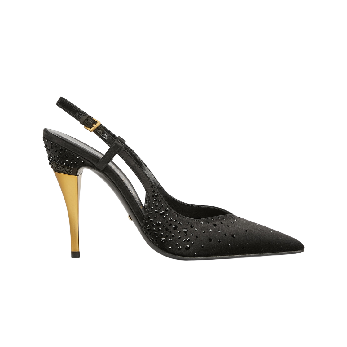 (W) Gucci Slingback Pump with Crystals Black Silk Satin 상세 이미지 1