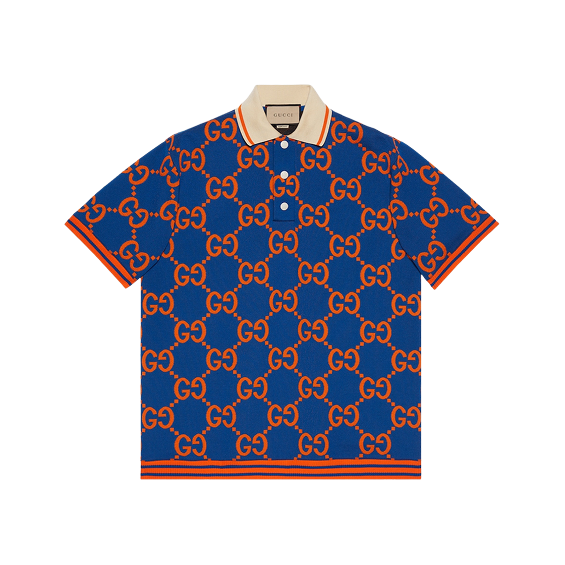 Gucci GG Cotton Jacquard Polo T-Shirt Blue Orange 상세 이미지 1