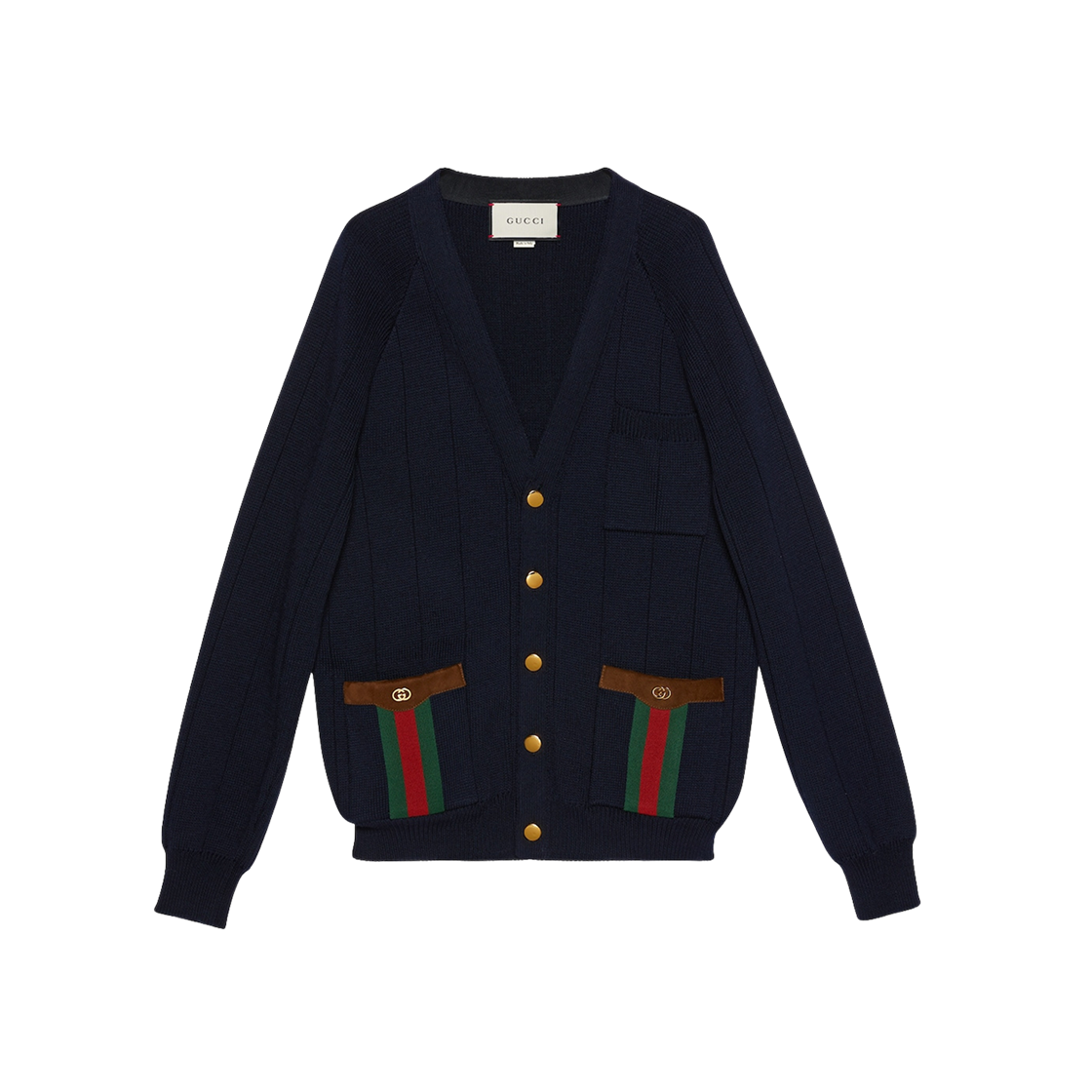 Gucci Knit Wool Blend Cardigan with Web Blue 상세 이미지 1