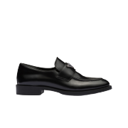 (W) Prada Brushed Leather Loafers Black