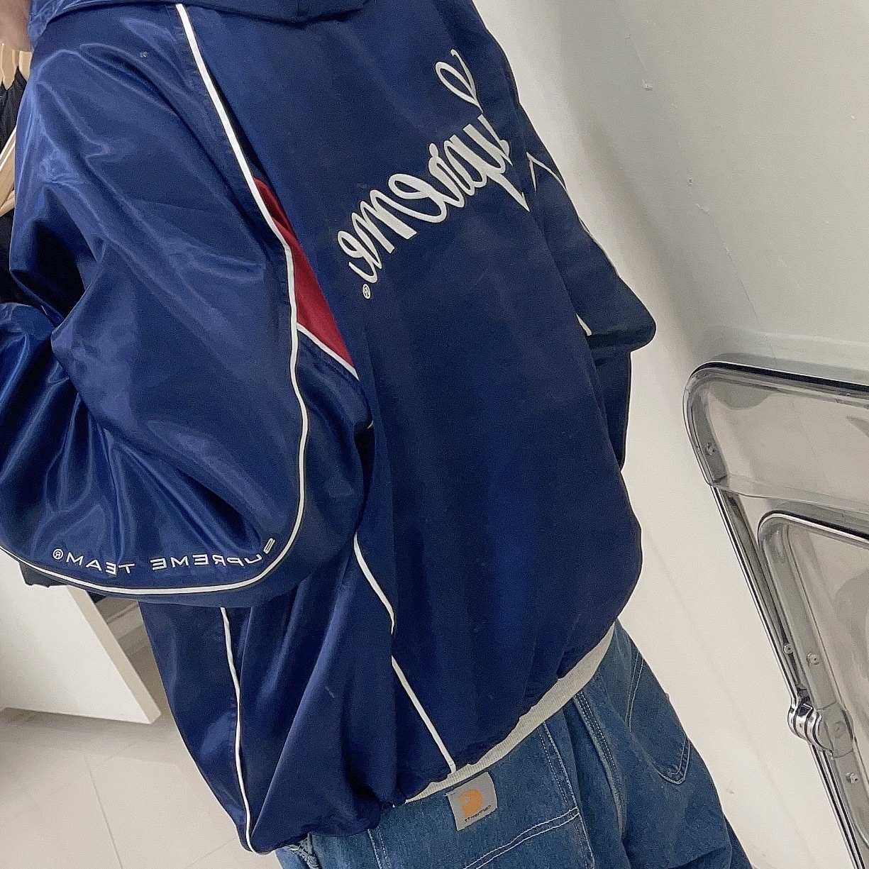Supreme Satin Hooded Track Jacket Navy - 24SS 착용 스타일 - 1