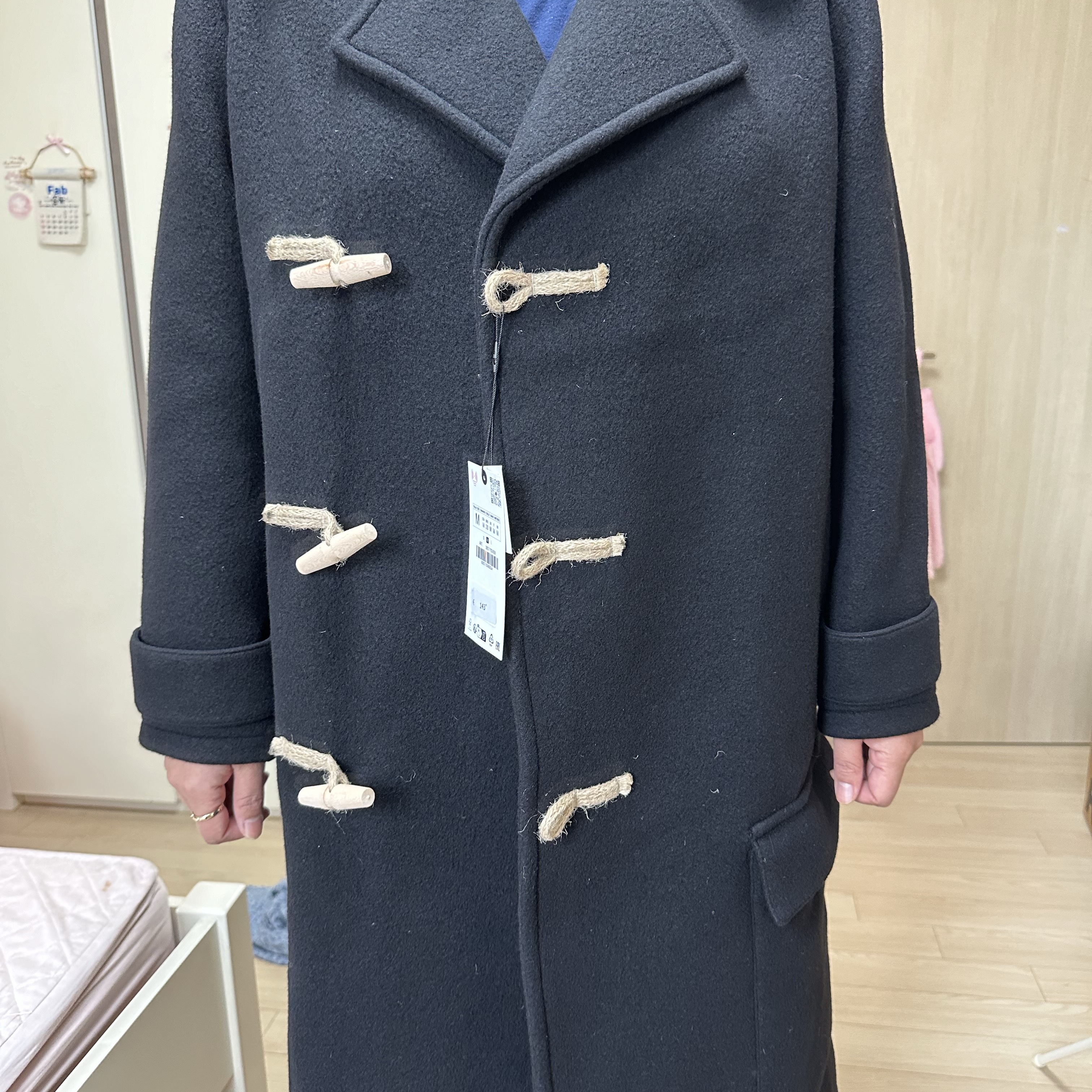 (W) Zara Wool Blend Coat With Toggles Black 착용 스타일
