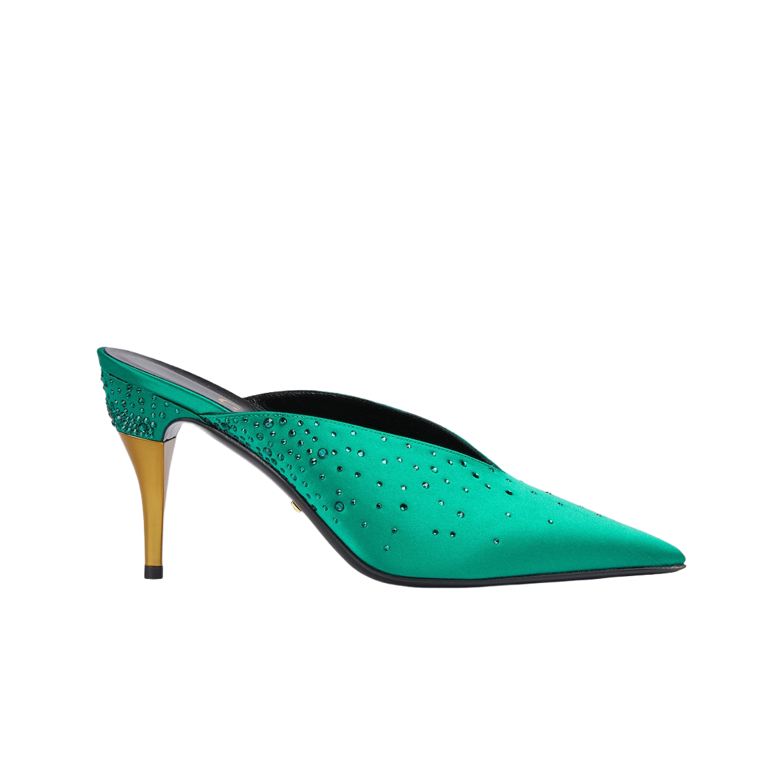 (W) Gucci Mule Sandal with Crystals Green Silk Satin 상세 이미지 1