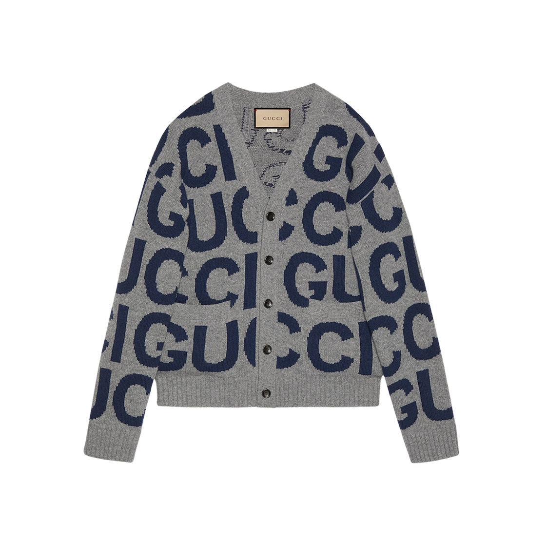 Gucci Wool Cardigan with Intarsia Grey Blue 상세 이미지 1