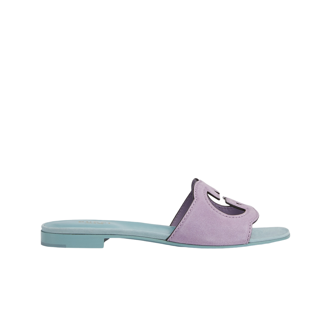 (W) Gucci Interlocking G Cut-Out Sandal Light Blue Lilac Suede 상세 이미지 1