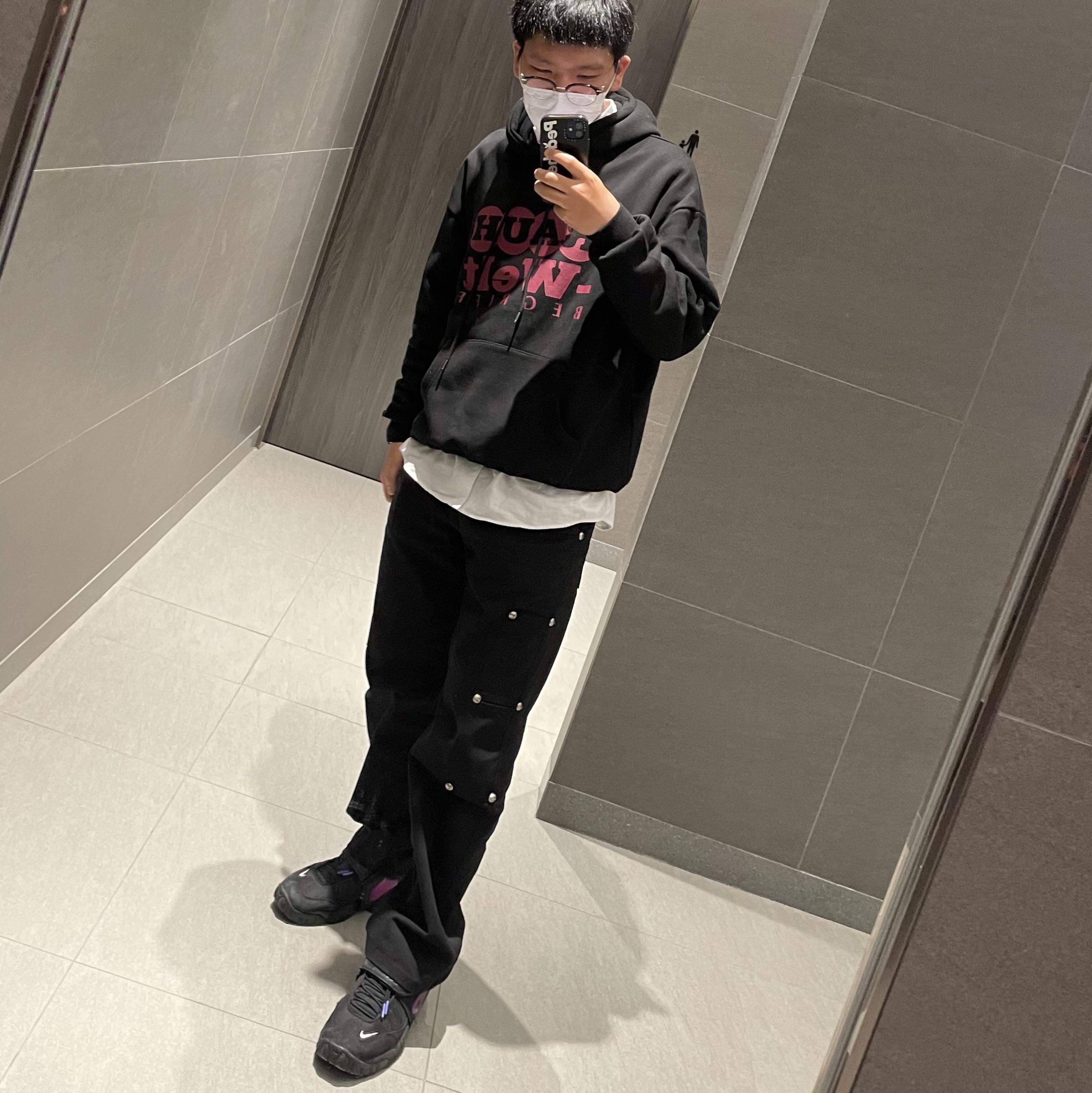 Nike x Ambush Air Adjust Force SP Black and Psychic Purple, Thug Club Thug Pants (2) Black 착용 스타일