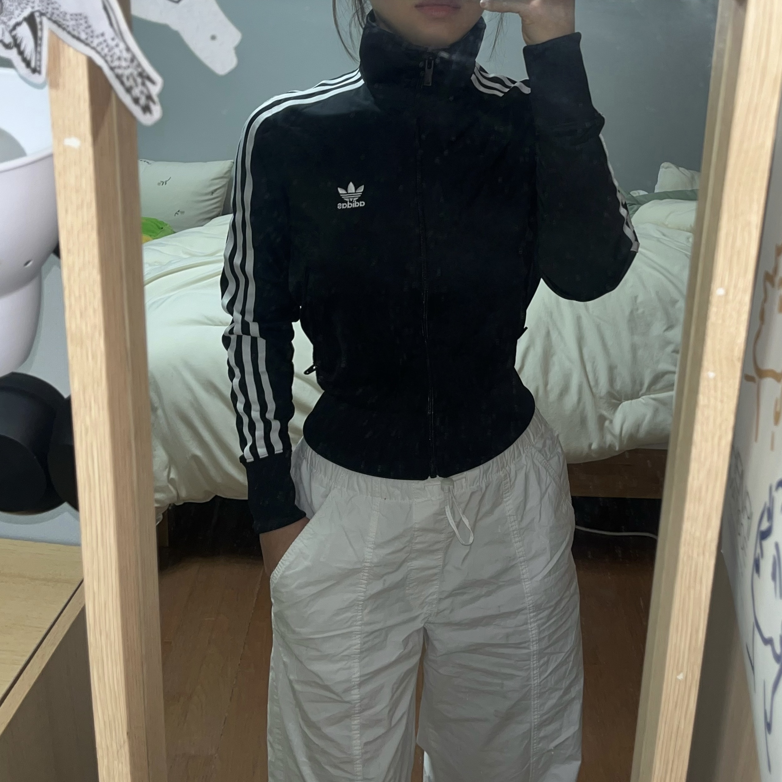 (W) Adidas Adicolor Classic Firebird Track Top Black - KR Sizing 착용 스타일
