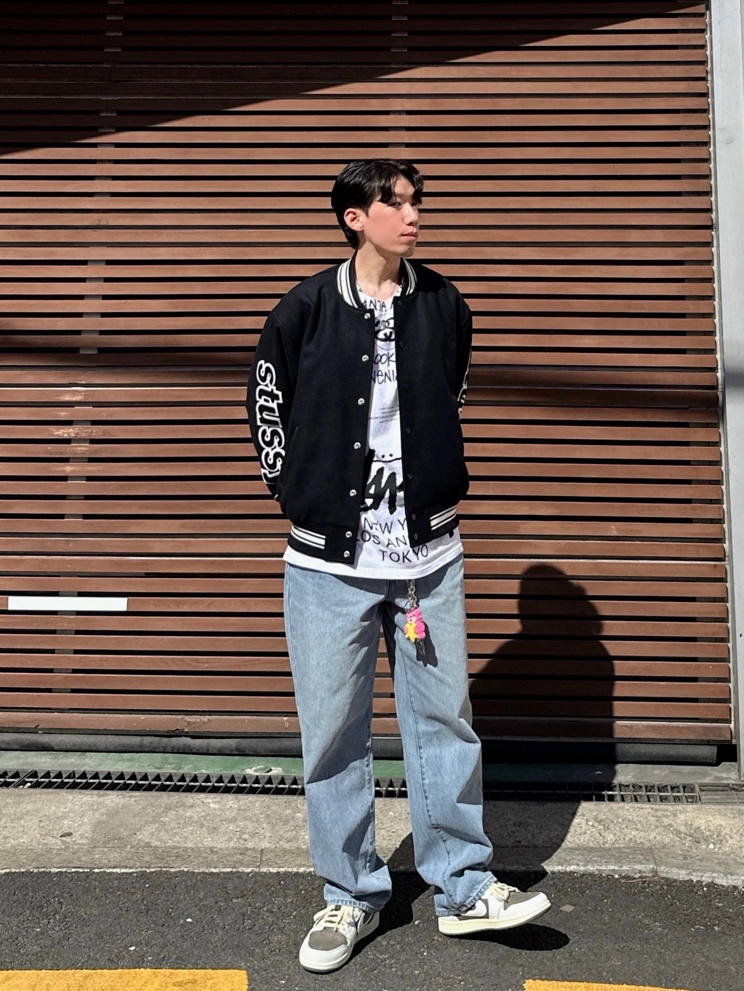 Stussy Competition Varsity Jacket Black, Stussy x Takahiromiyashita The Soloist 40 WT T-Shirt 착용 스타일
