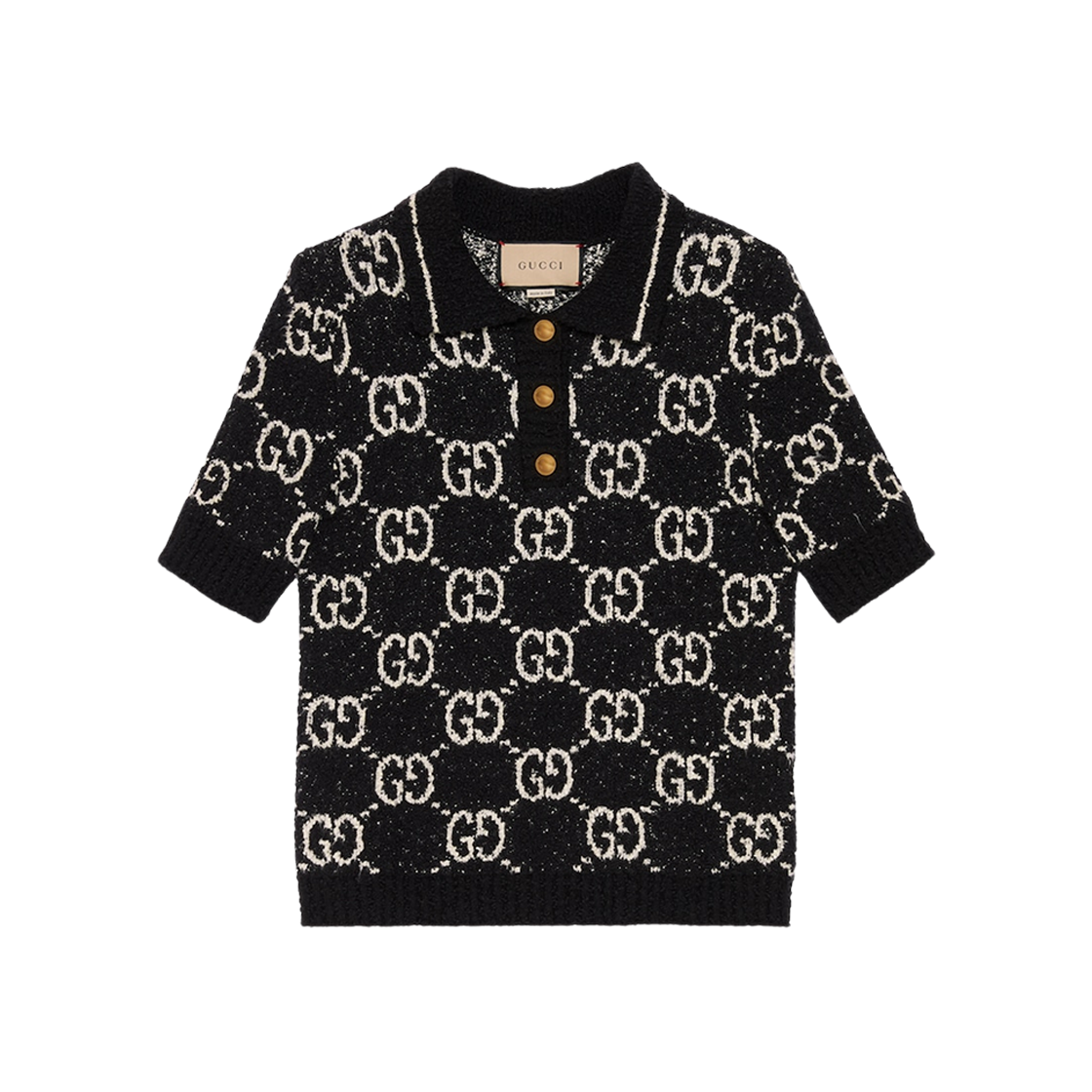 (W) Gucci Fine Cotton Polo Top Black Ivory 상세 이미지 1