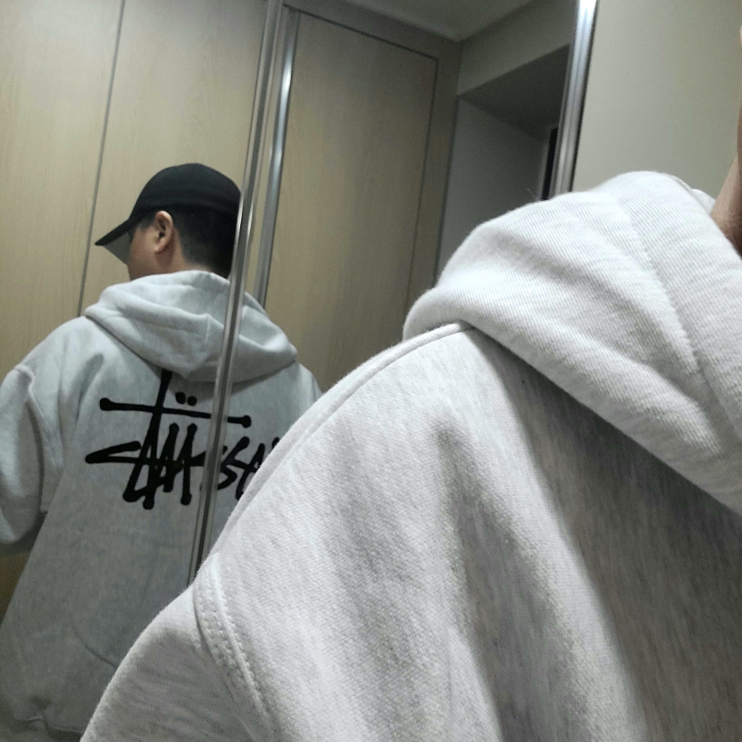 Stussy Basic Stussy Zip Hoodie Ash Heather 착용 스타일 - 1