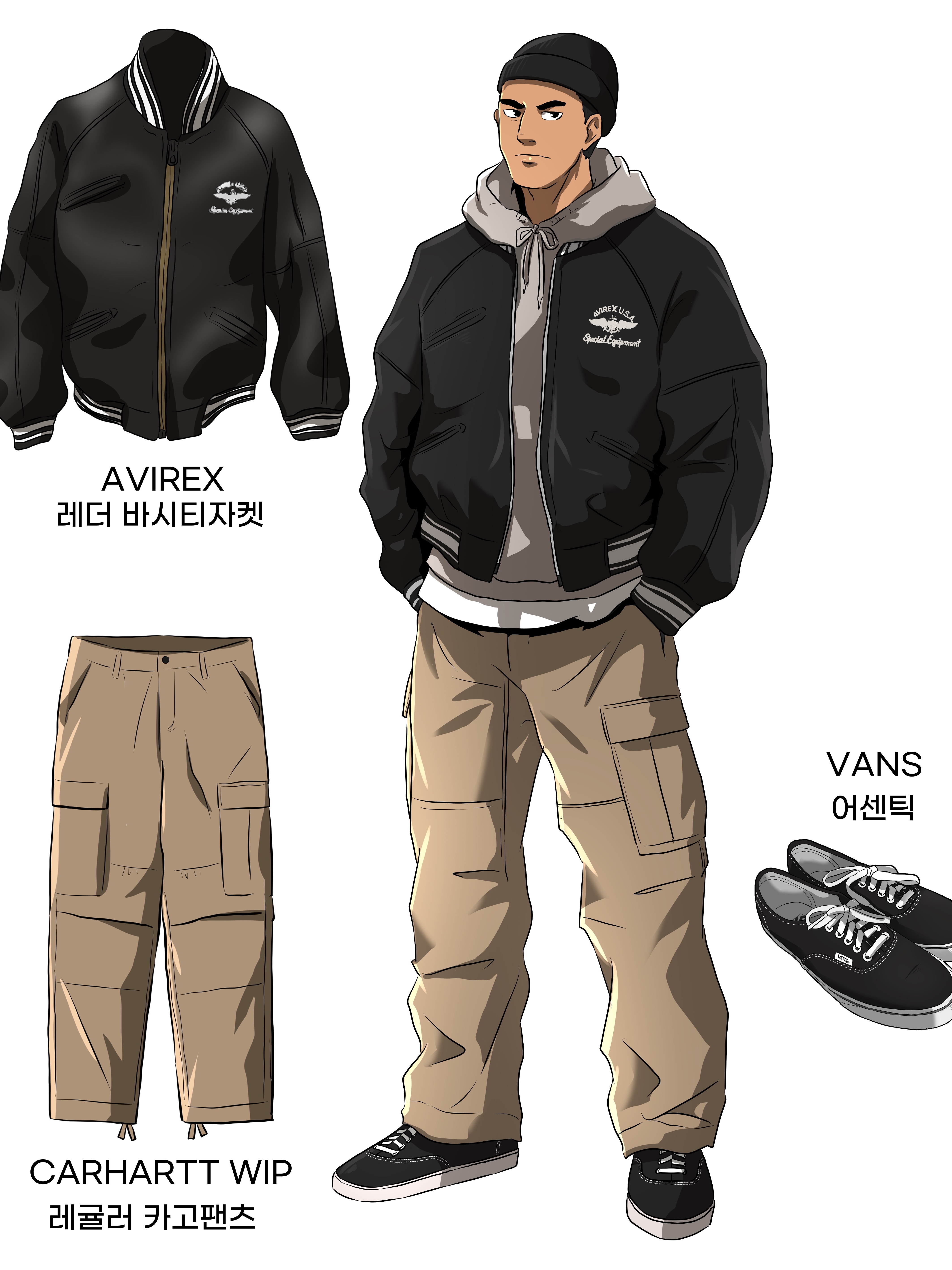 Carhartt WIP Moraga Twill Regular Cargo Pants Wall, Vans Authentic Black White 착용 스타일
