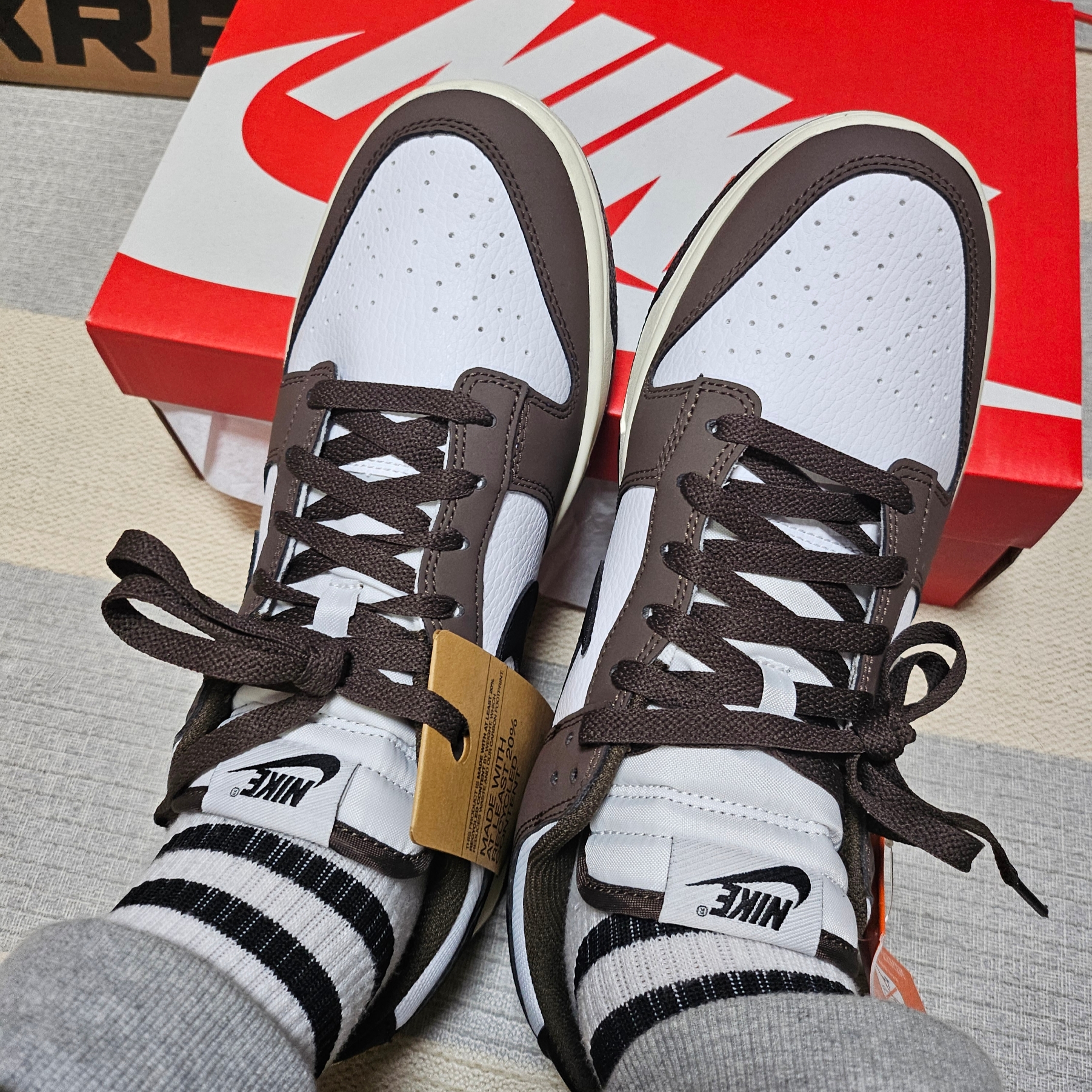 Nike Dunk Low Retro Next Nature Baroque Brown White 착용 스타일 - 1