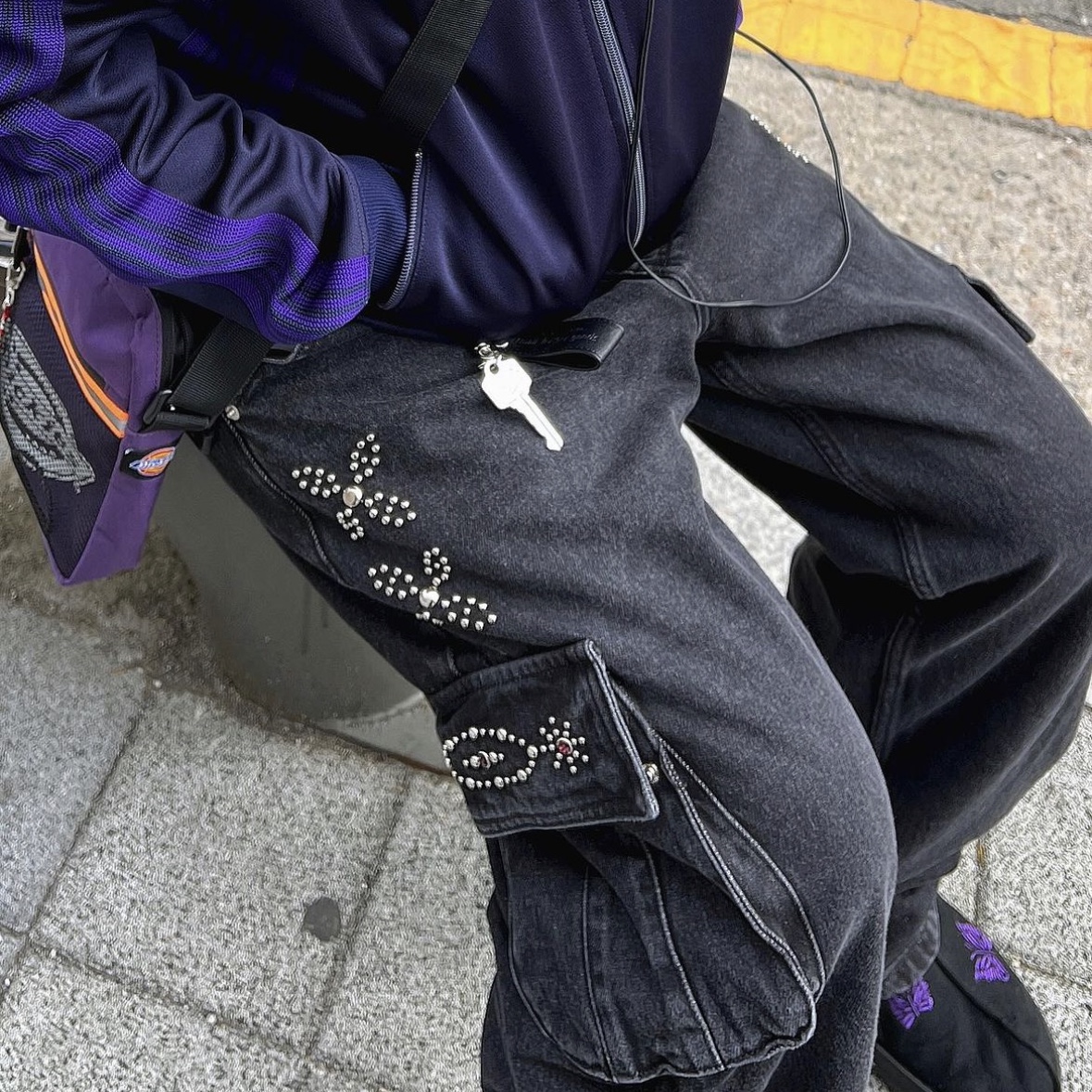 Needles Track Jacket Poly Smooth Navy 착용 스타일 - 4