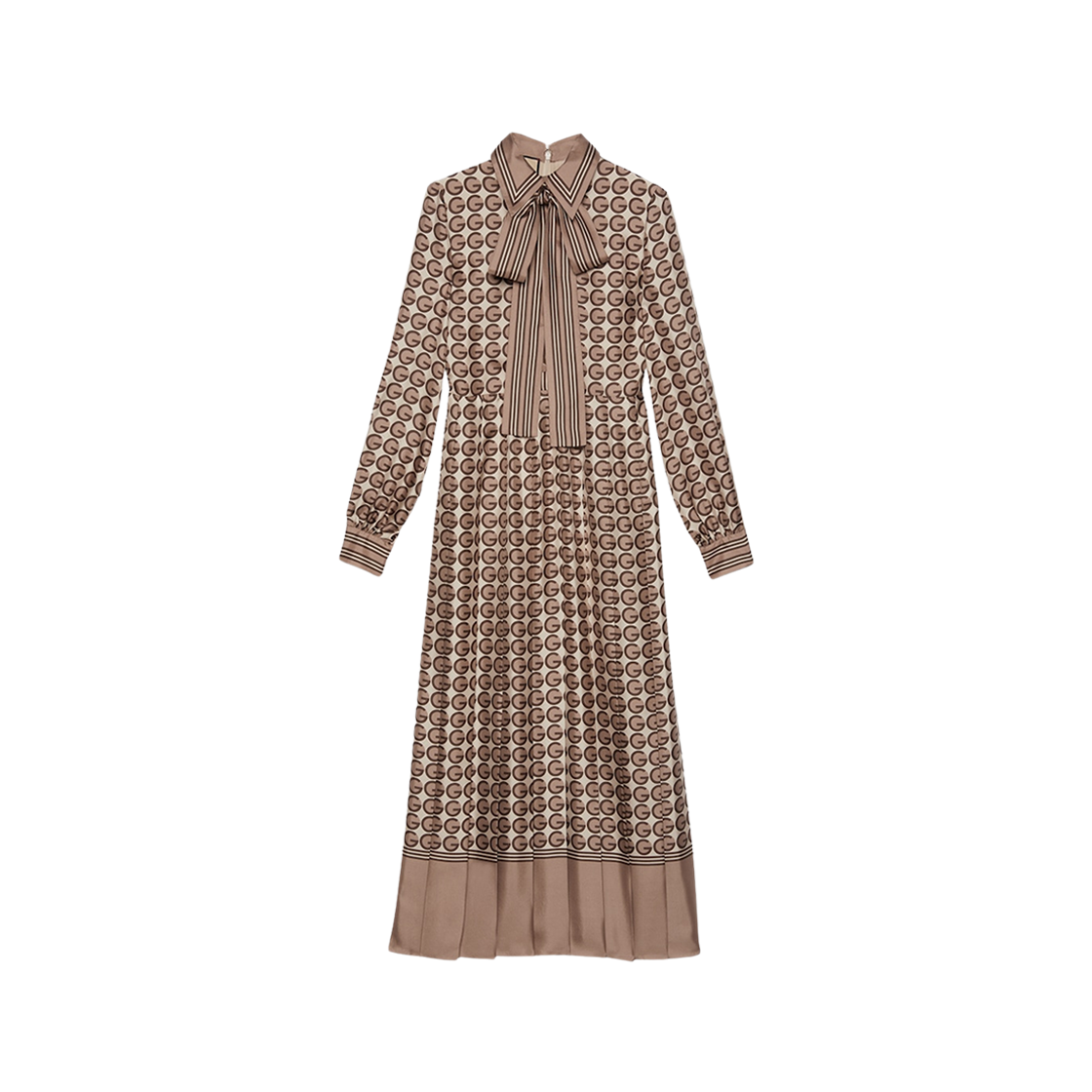 (W) Gucci Round G Print Silk Dress Light Brown Ivory 상세 이미지 1