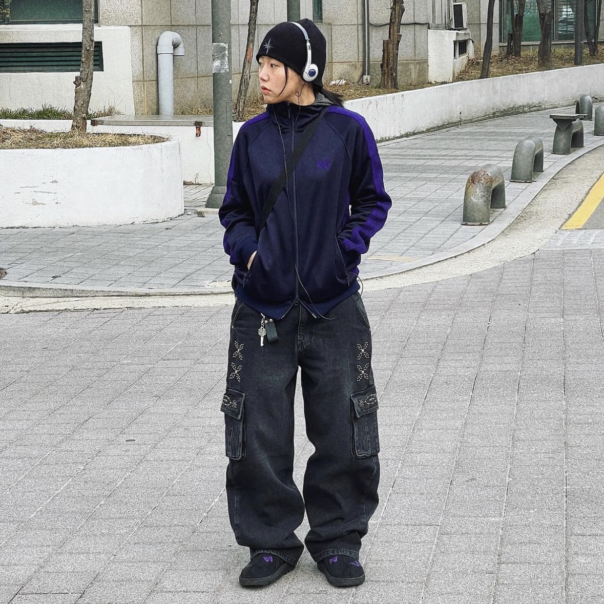 Needles Track Jacket Poly Smooth Navy 착용 스타일 - 1