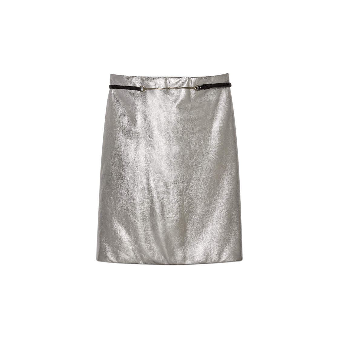 (W) Gucci Padded Leather Skirt with Horsebit Metallic Silver 상세 이미지 1