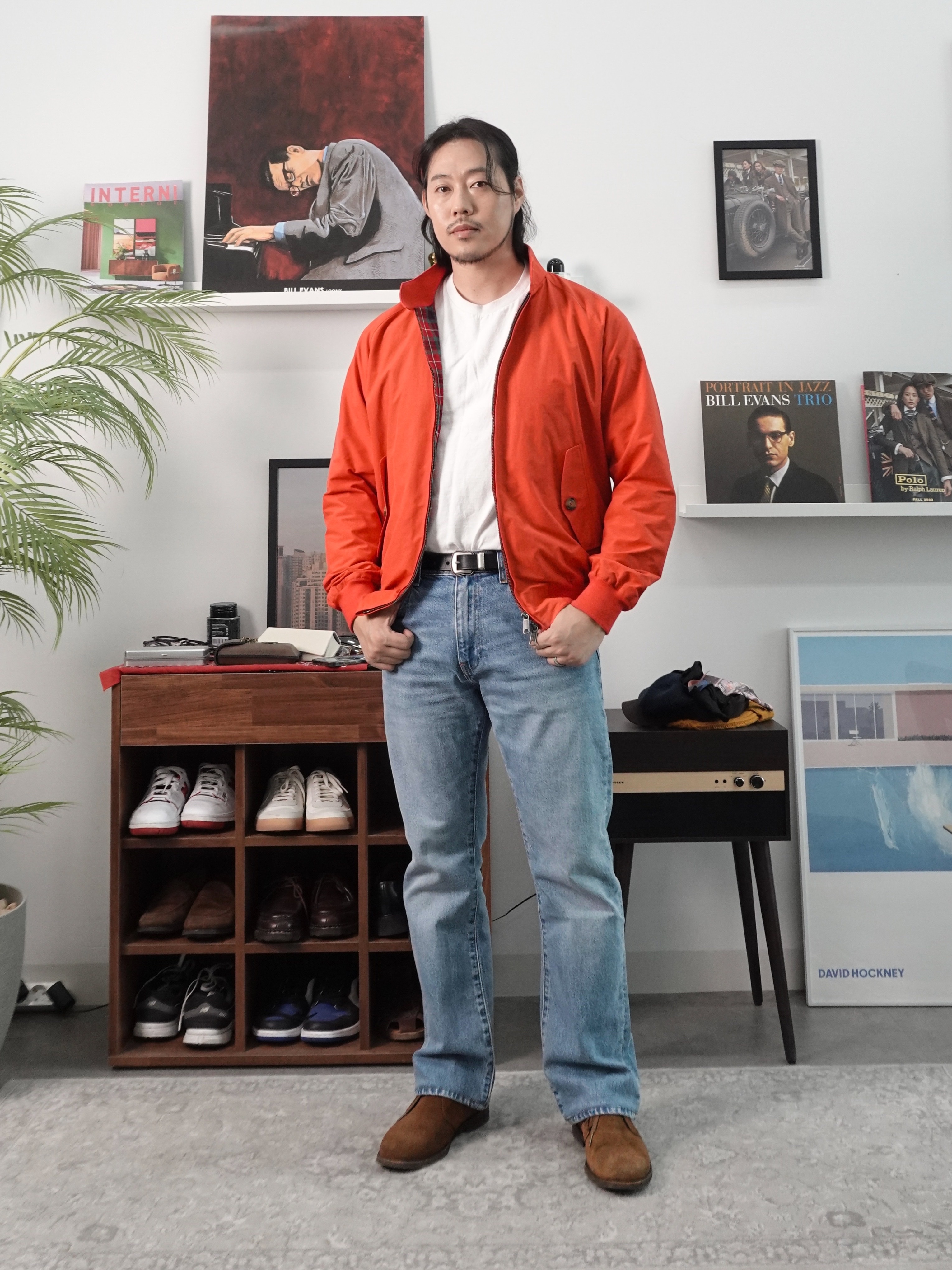 Baracuta G9 Regular fit Harrington Jacket Fiery Red 착용 스타일