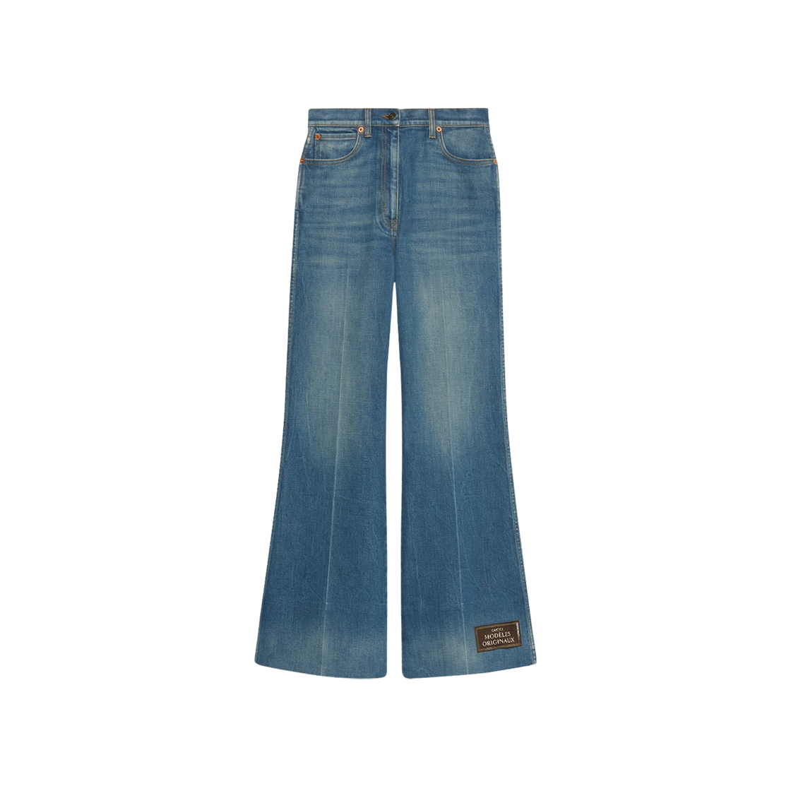 (W) Gucci Denim Flare Trouser with Label Dark Blue 상세 이미지 1