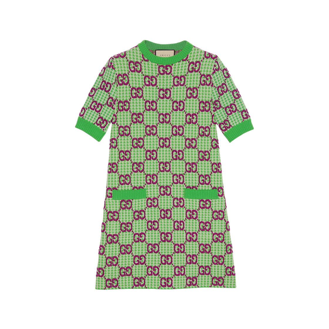 (W) Gucci GG Wool Houndstooth Dress Green Ivory Pink 상세 이미지 1