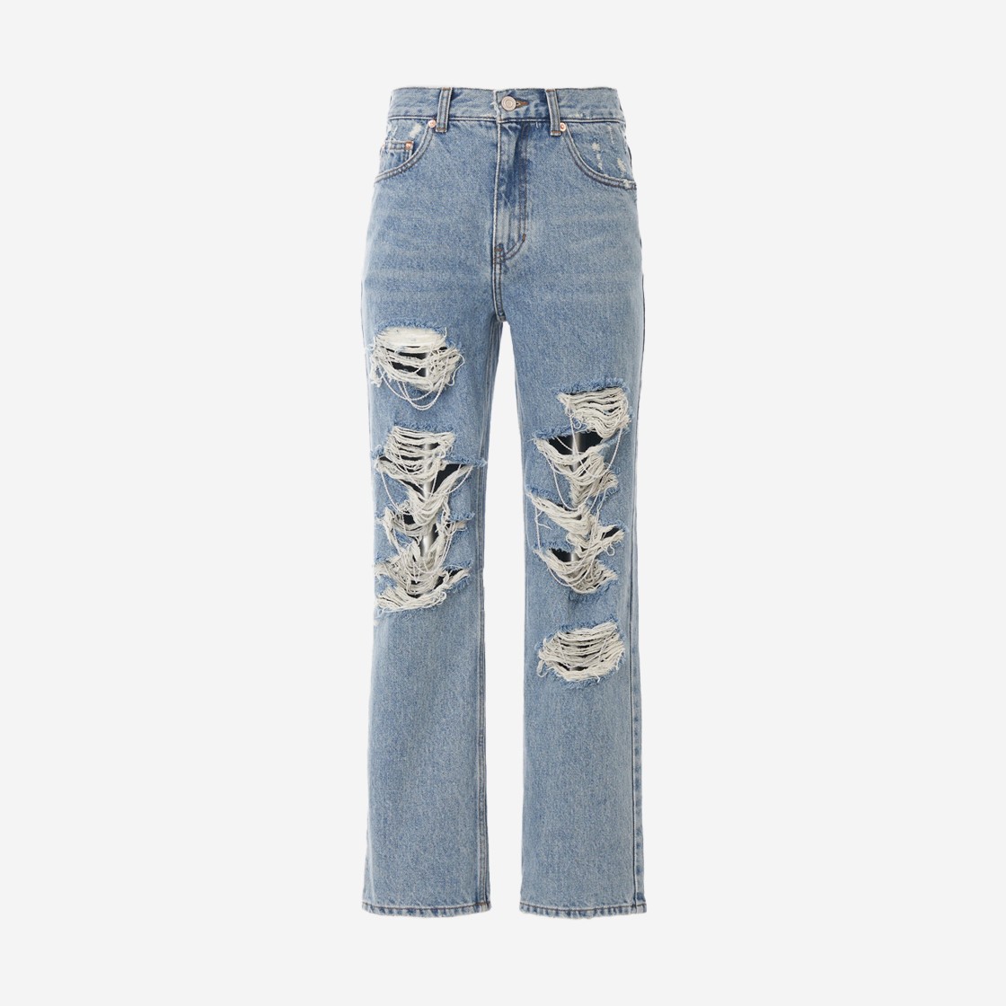 Recto Women Womens Chain Detail Destroyed Regular Fit Denim Blue 상세 이미지 1