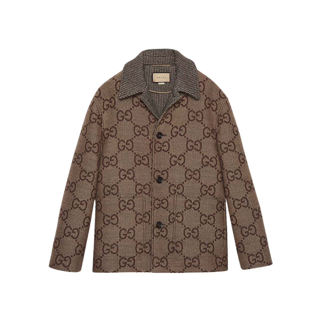 Gucci Maxi GG Wool Jacquard Coat Brown Beige 상세 이미지 1