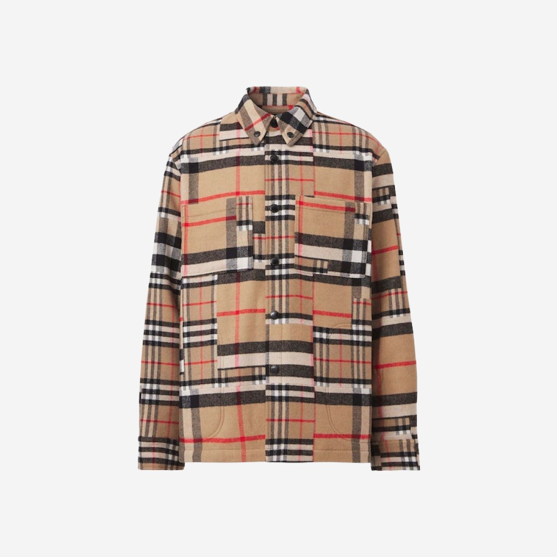 Burberry Check Pattern Patchwork Wool Oversized Overshirt Archive Beige 상세 이미지 1