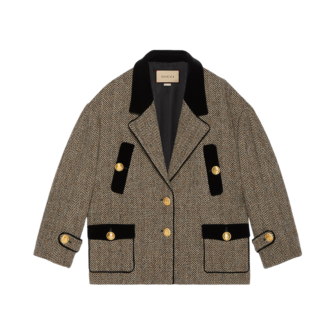 (W) Gucci Wool Herringbone Coat Grey Brown 상세 이미지 1