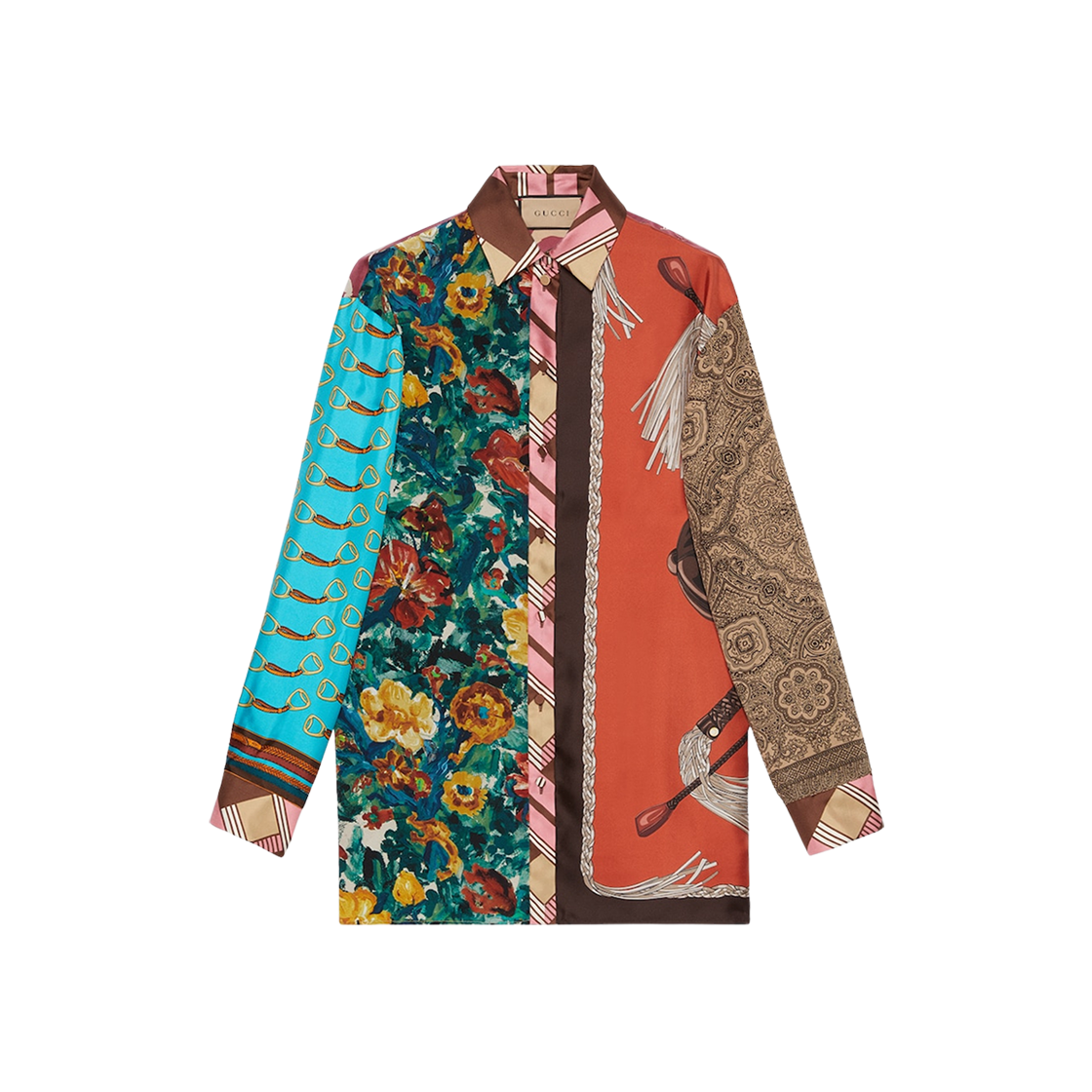 (W) Gucci Heritage Patchwork Print Silk Shirt Multicolour 상세 이미지 1