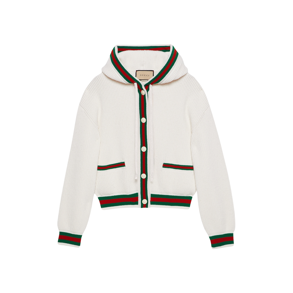 (W) Gucci Rib Stitch Wool Cardigan with Web Ivory 상세 이미지 1