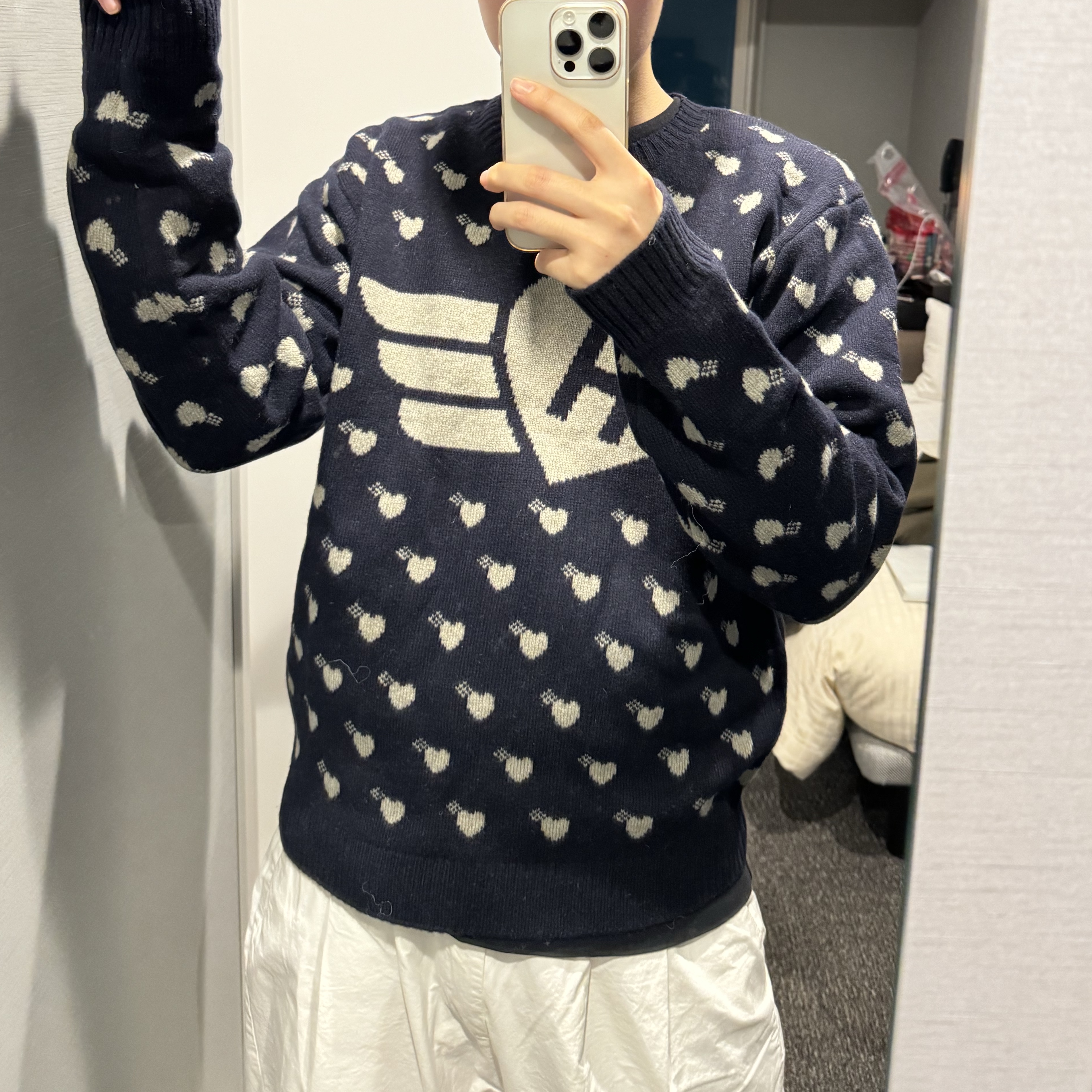 Human Made Heart Knit Sweater Navy 착용 스타일