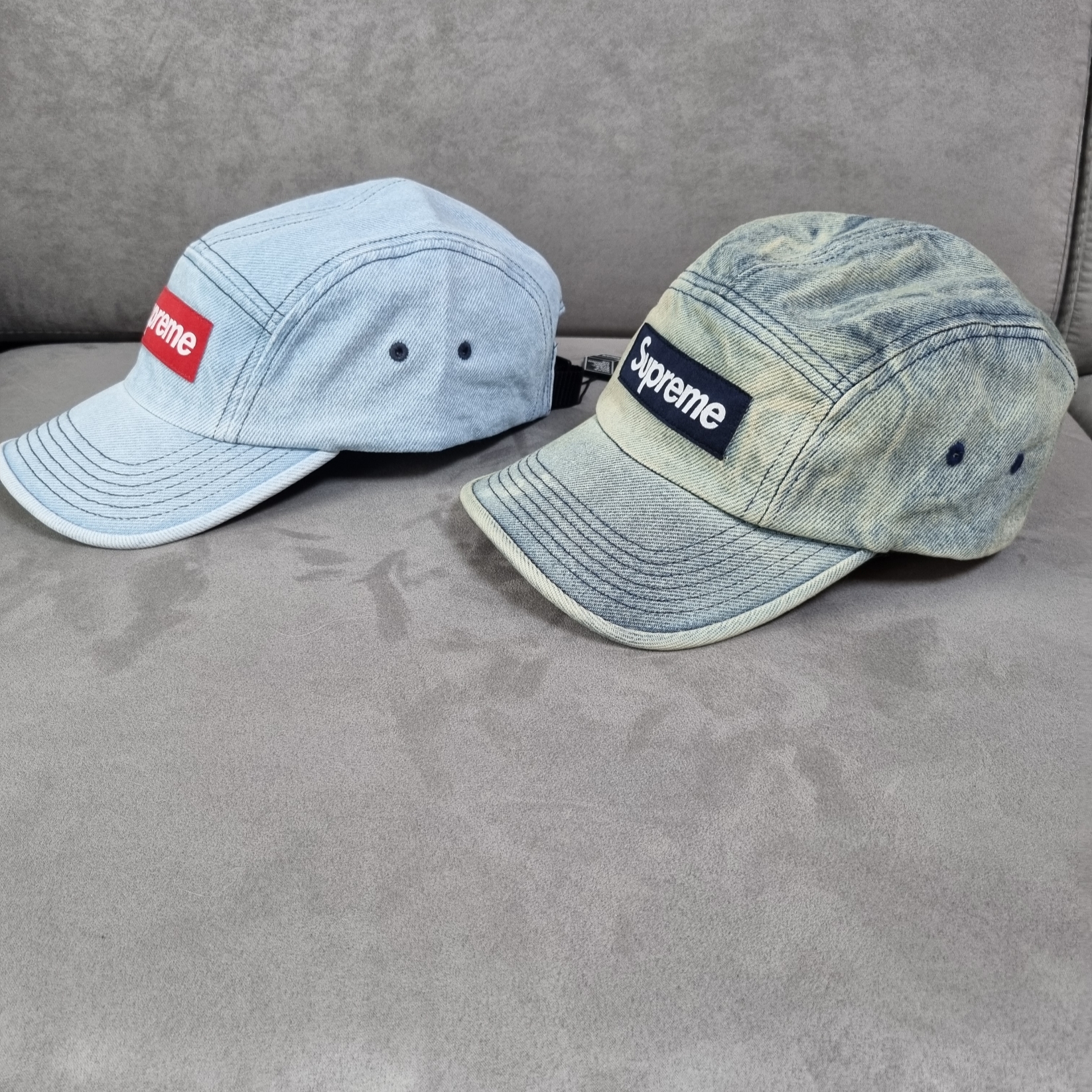Supreme Denim Camp Cap Washed Blue - 22FW, Supreme Washed Chino Twill Camp Cap Dirty Indigo - 24SS 착용 스타일 - 2