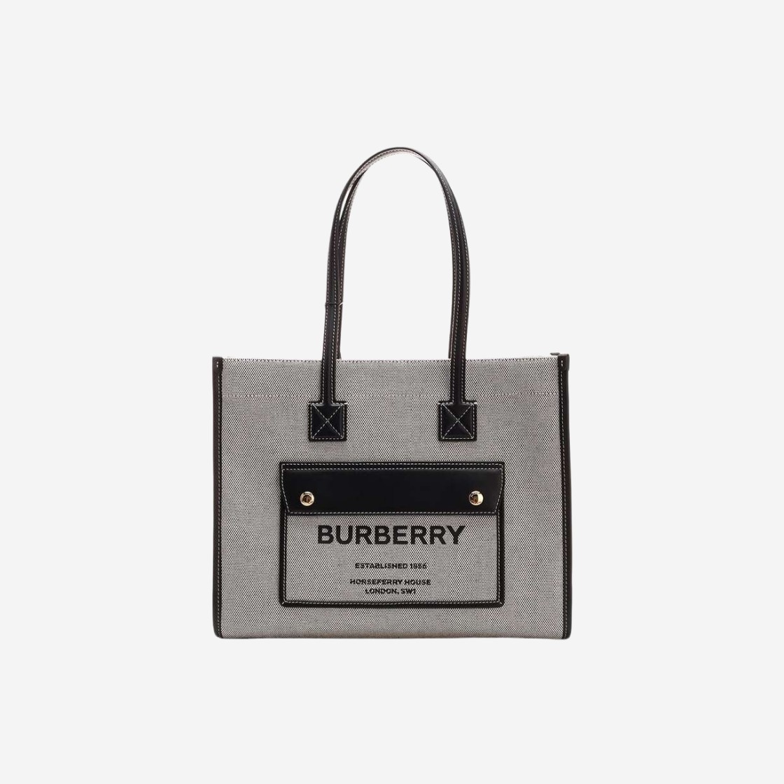 Burberry Two-Tone Canvas and Leather Small Freya Tote Black 상세 이미지 1