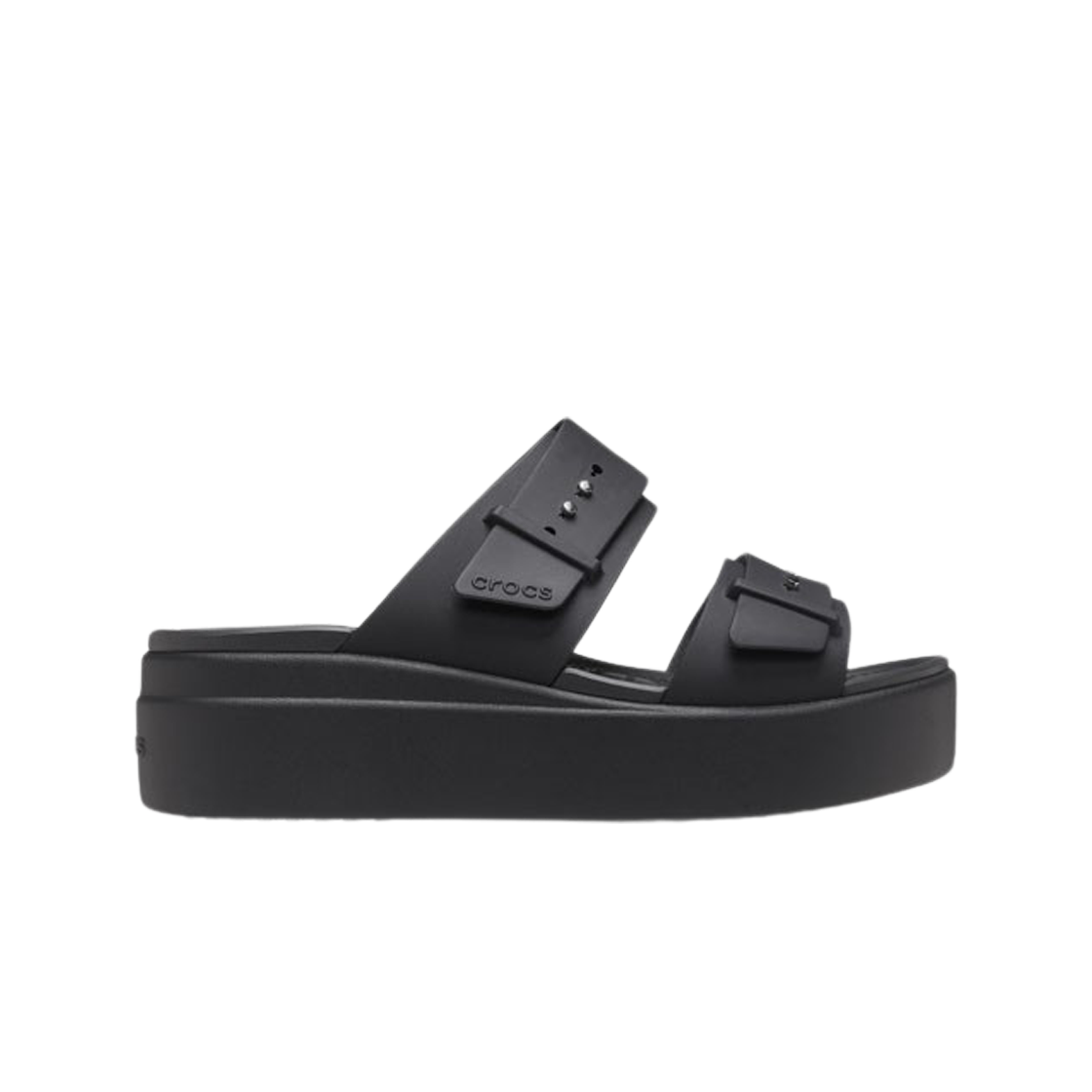 207431-001 (W) Crocs Brooklyn Buckle Low Wedge Black