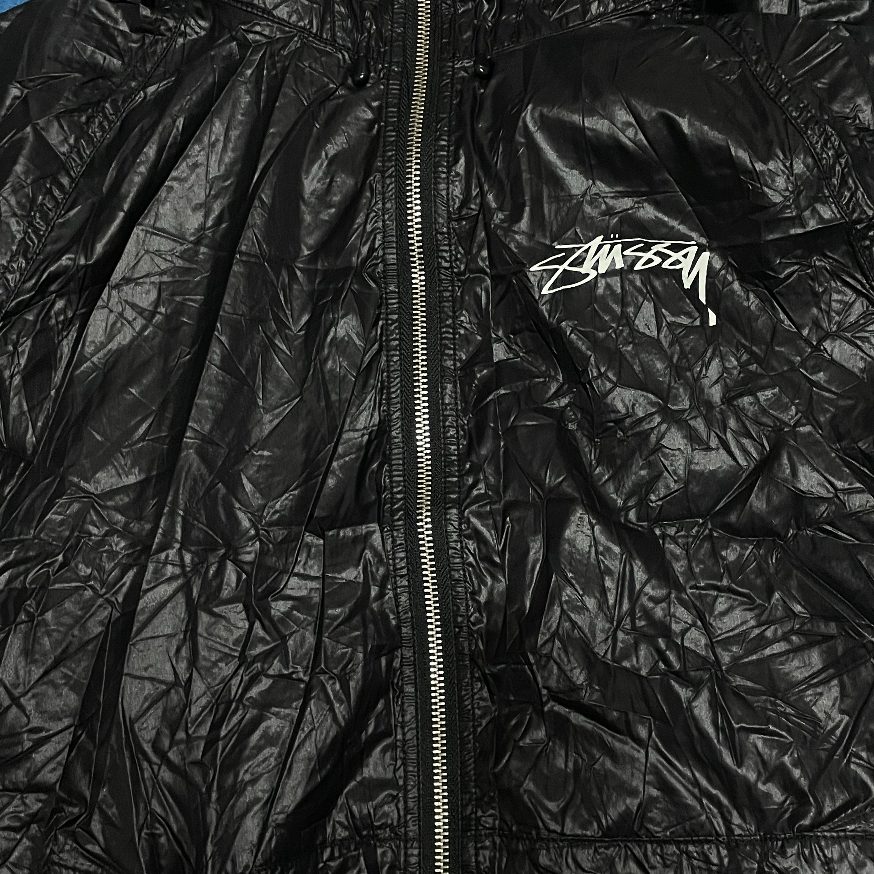 Stussy Beach Shell Wrinkled Nylon Jacket Black 착용 스타일 - 4