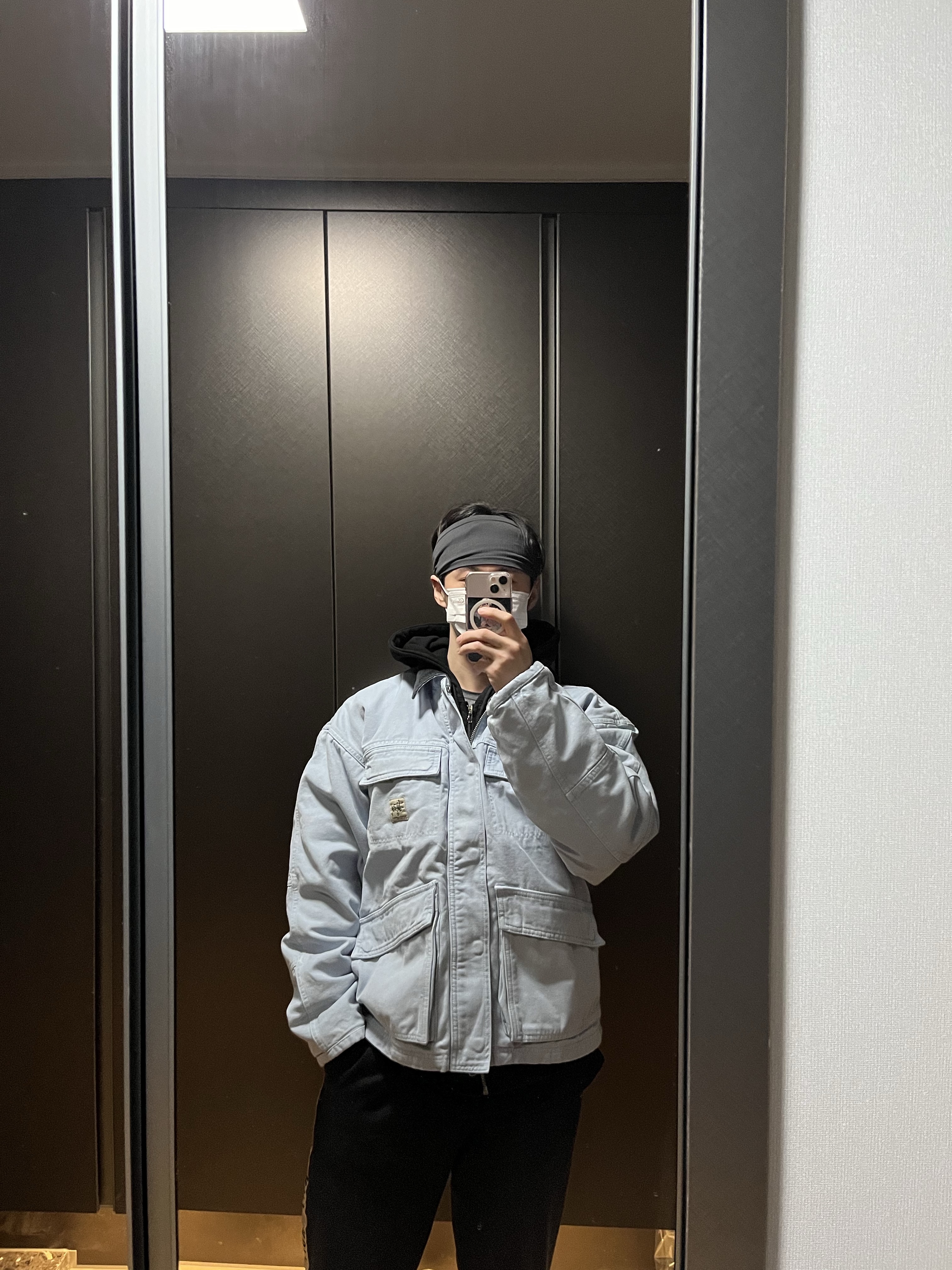 Stussy Washed Canvas Shop Jacket Light Blue 착용 스타일